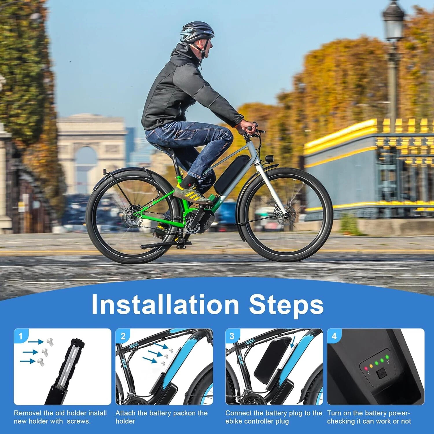 36V 48V 52V Ebike Lithium Battery 20Ah 200W-2000W Electric Bike Key Lockable