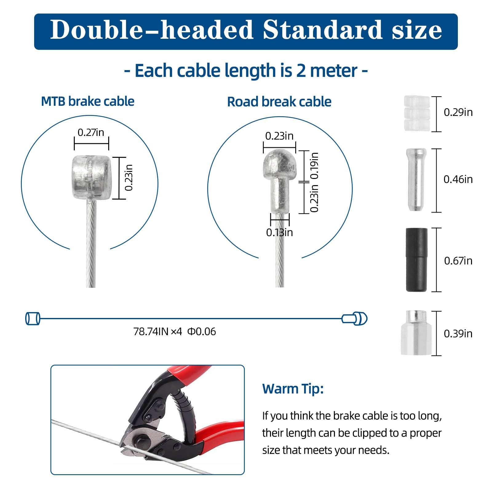 4Pcs Universal Bike Brake Cable Set, Standard As shown in the picture, Silver