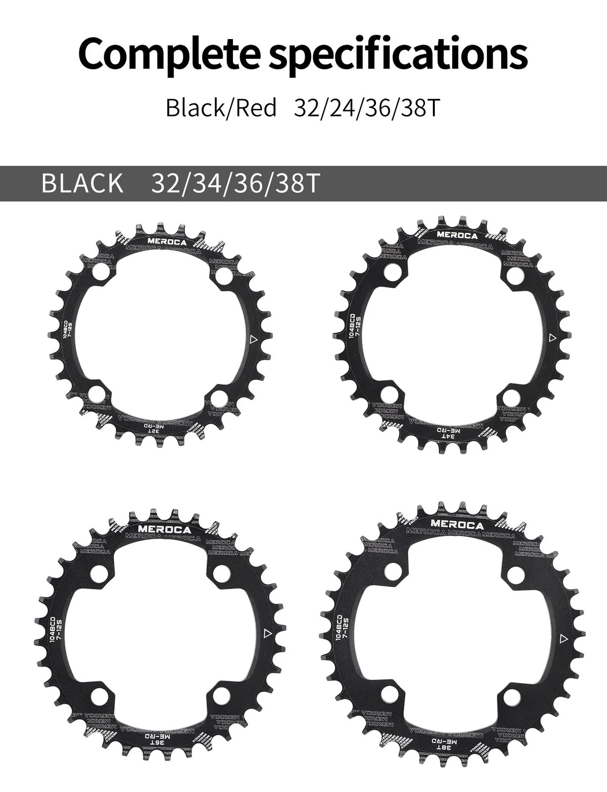 104BCD MTB Chainring Round Narrow Wide Mountain 38T Bicycle Crankset Chainwheel