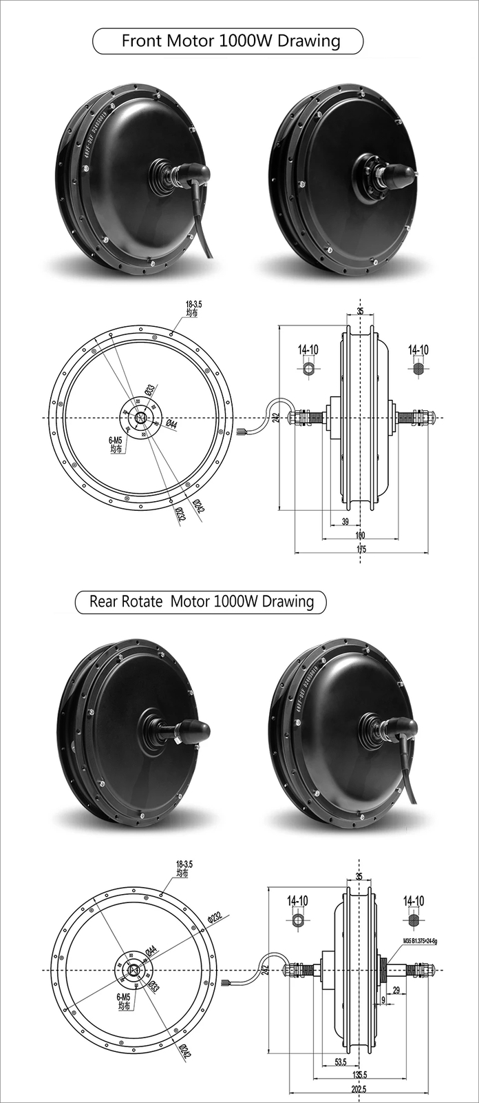 48V 1000W 1500W Brushless Front Rear Hub Motor Wheel for Ebike Conversion Kit