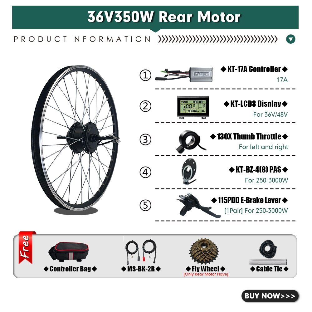 Ebike Conversion Kit 36V 48V 350W 500W 1000W 1500W Front/Rear Hub Motor Wheel