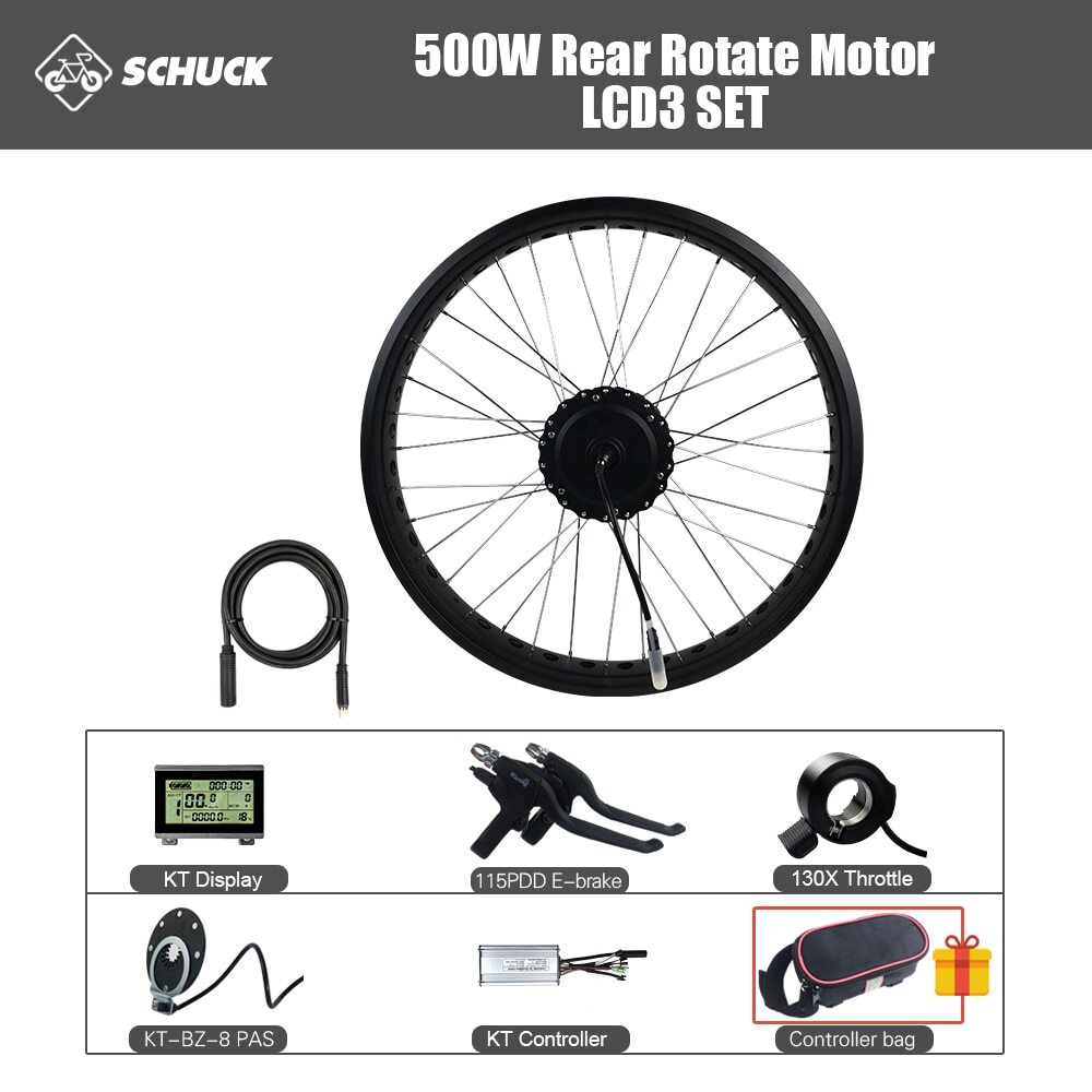 36V 48V 500W Snow E-bike Rear Rotate Hub Motor Conversion Kit 20 / 26 Inch Wheel