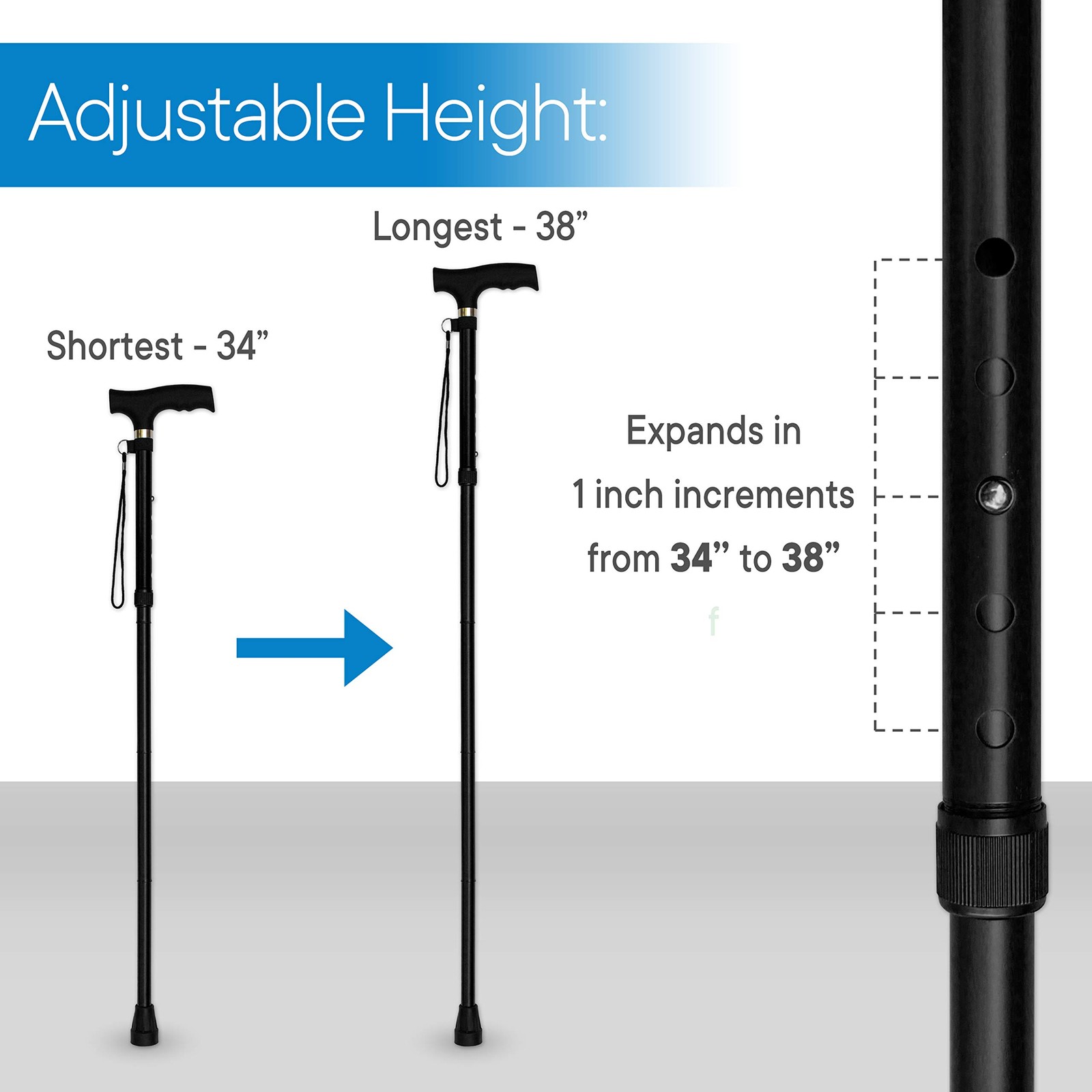 RMS Folding Cane – Foldable, Adjustable, 1 Count (Pack of 1), Black