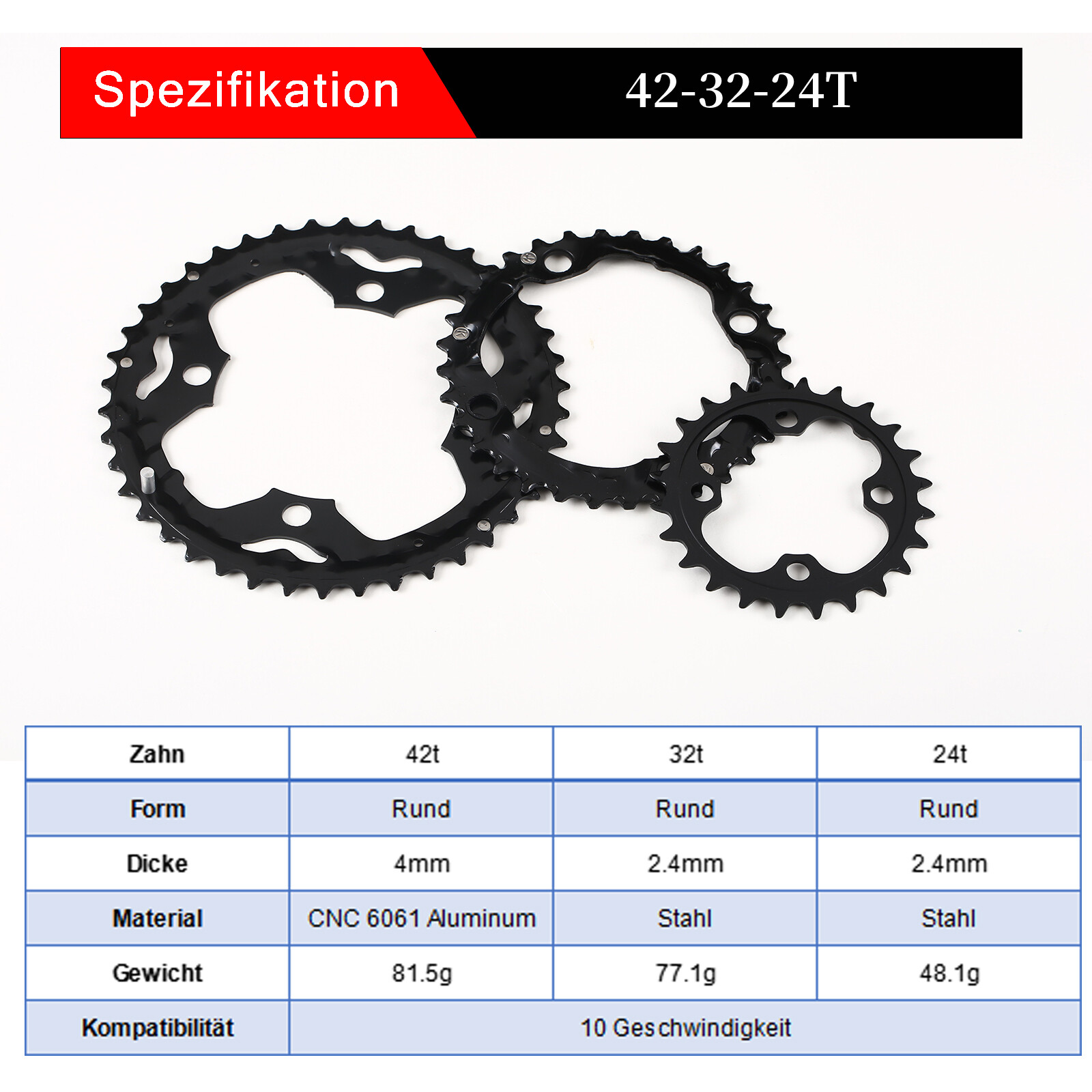 Bike Chainring 22/24/26/32/38/42/44T Single/Double/Triple Speed 104/64bcd Round