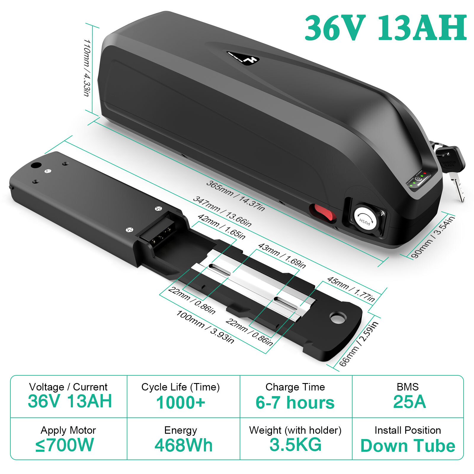 UPP 36V 48V 52V 20Ah 15Ah 13Ah Hailong Ebike Battery Pack for 0-1500W Motor USB