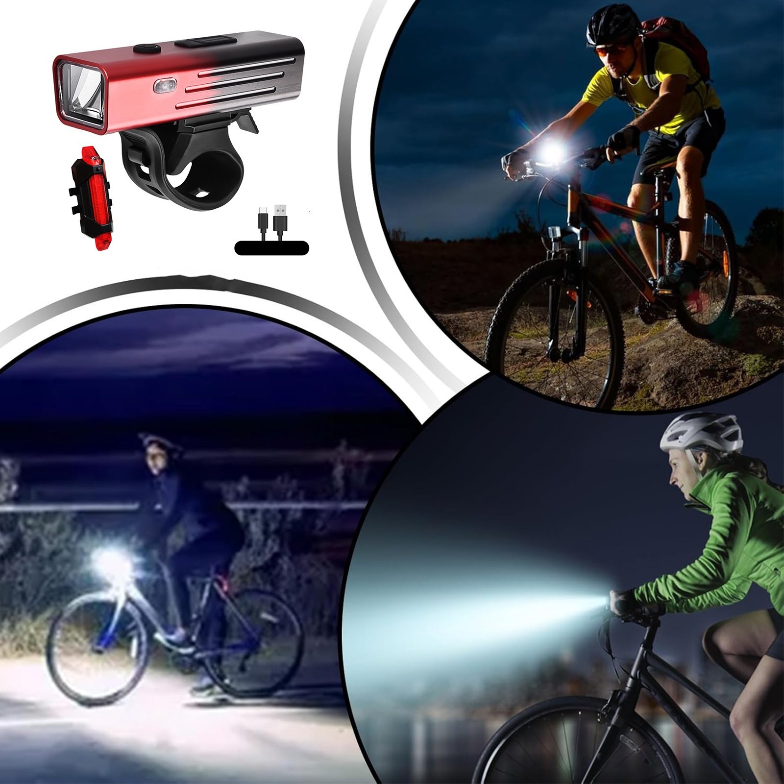 Front Bicycle Headlight and Rear Taillight Kit IPX5 Waterproof 360 Rotatable