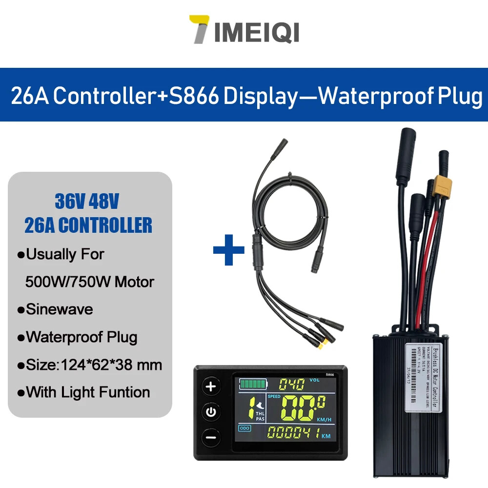 Three-Mode Ebike Sine Wave Controller 36V 48V 17-40A with LCD S866 S966 Display