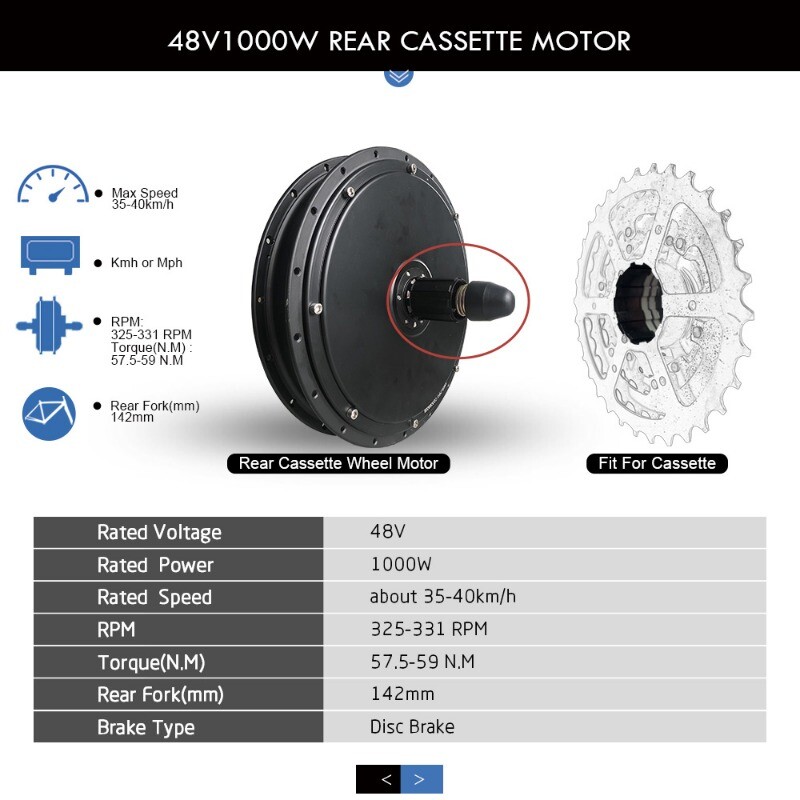 36V 48V 250W 350W 500W 1000W 1500W Electric Bike Rear Cassette Hub Motor Wheel