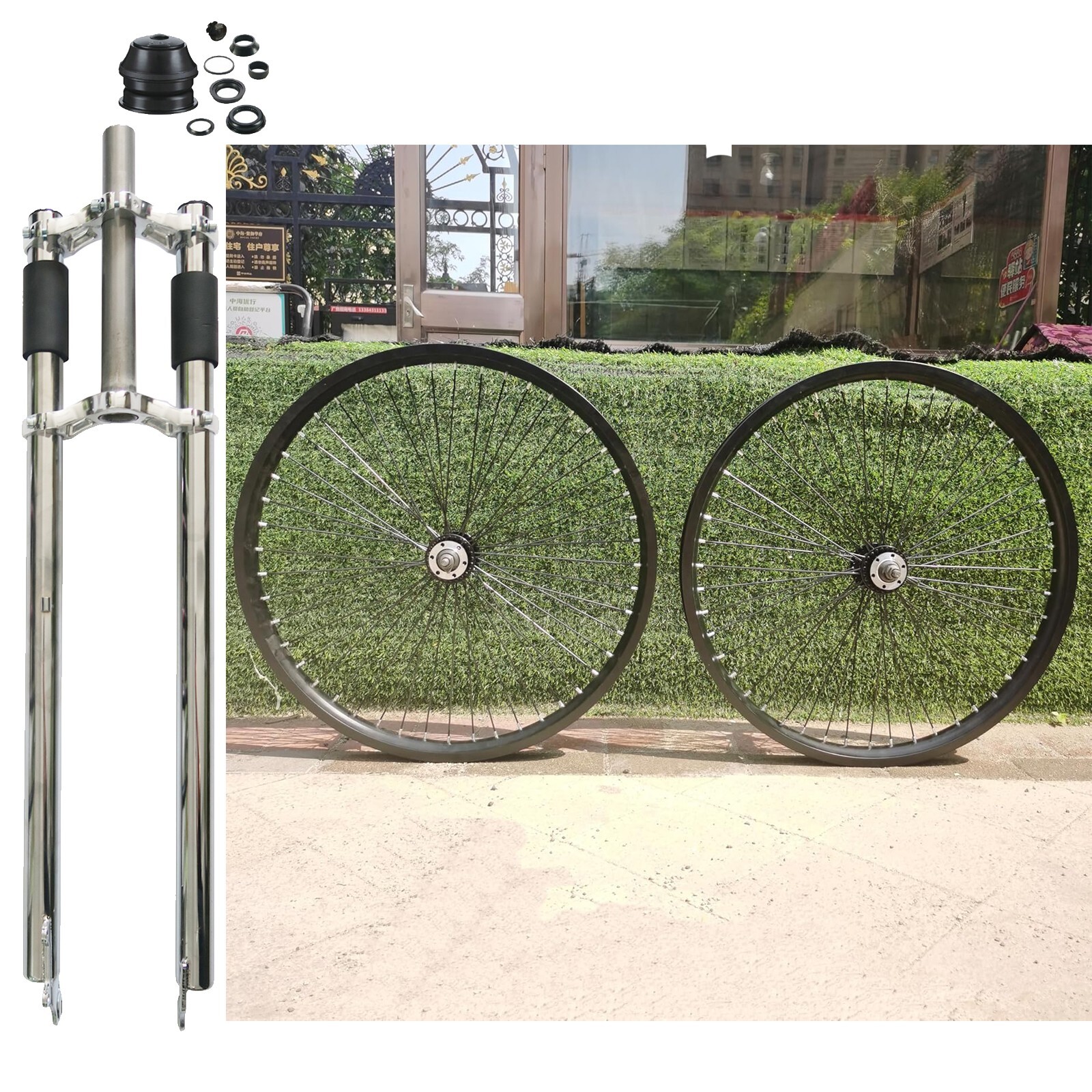 26″ Bike Spokes Rimset Double Wall Aluminum w/Freewheel &26″ Bike Fork w/Headset
