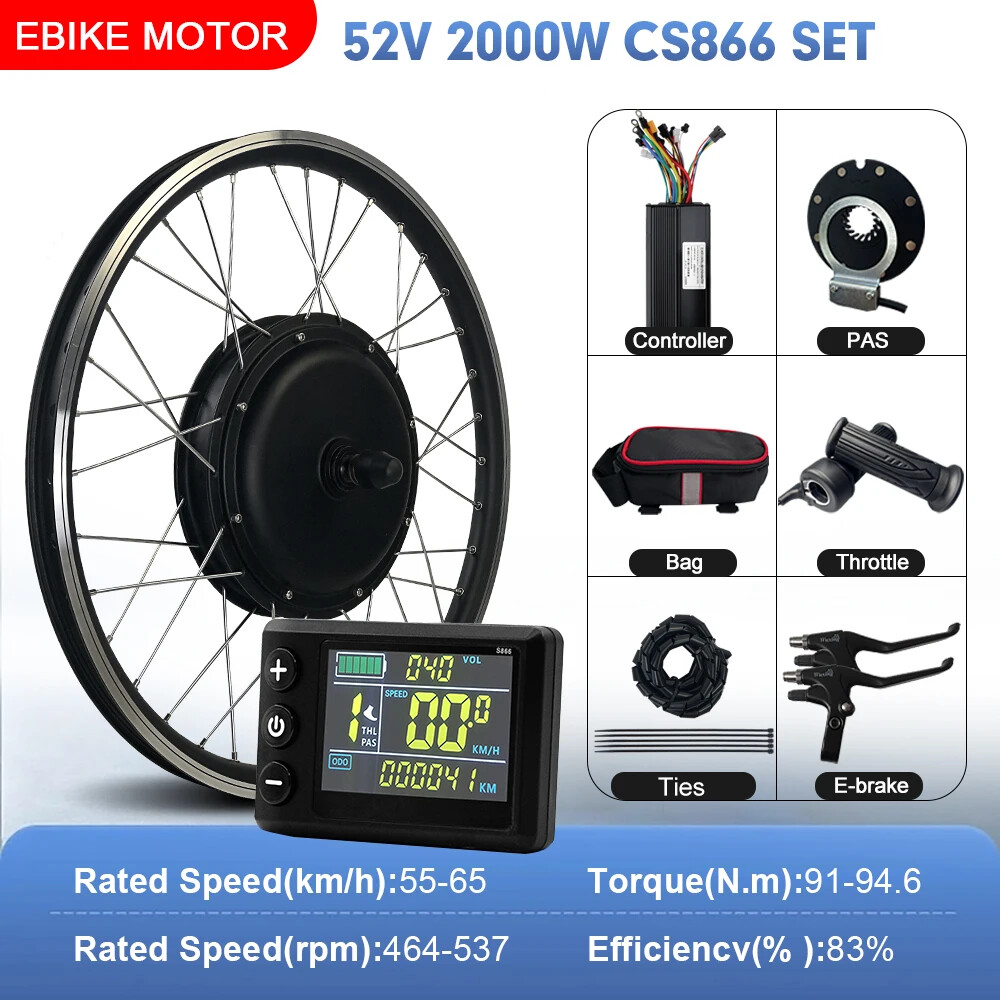 52V 2000W Electric Bicycle Conversion Kit Brushless Rear Rotate Hub Motor Wheel