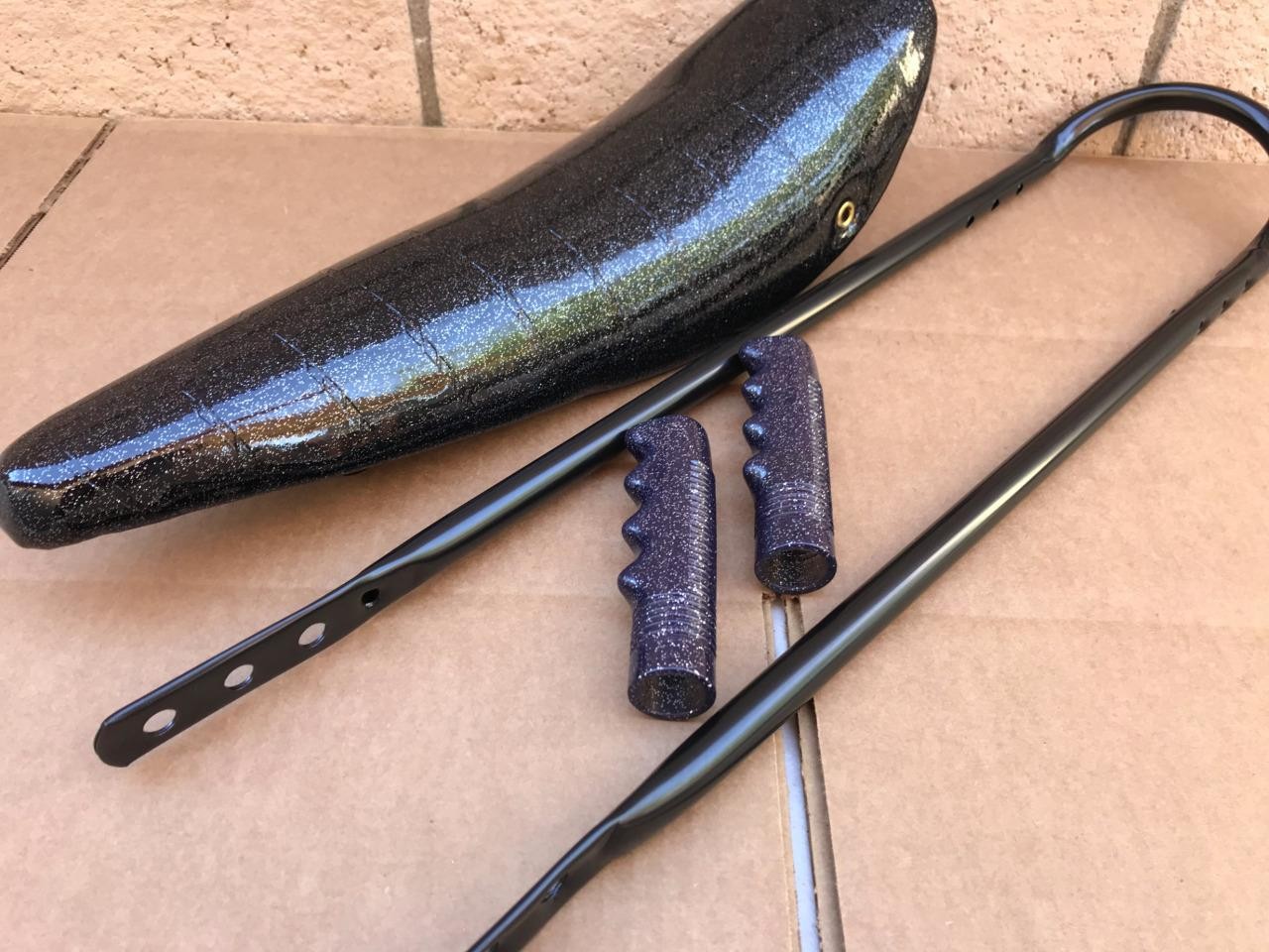 20″ BLACK SPARKLE Lowrider Krate BANANA SEAT Sting-Ray GRIPS & BLACK SISSYBAR
