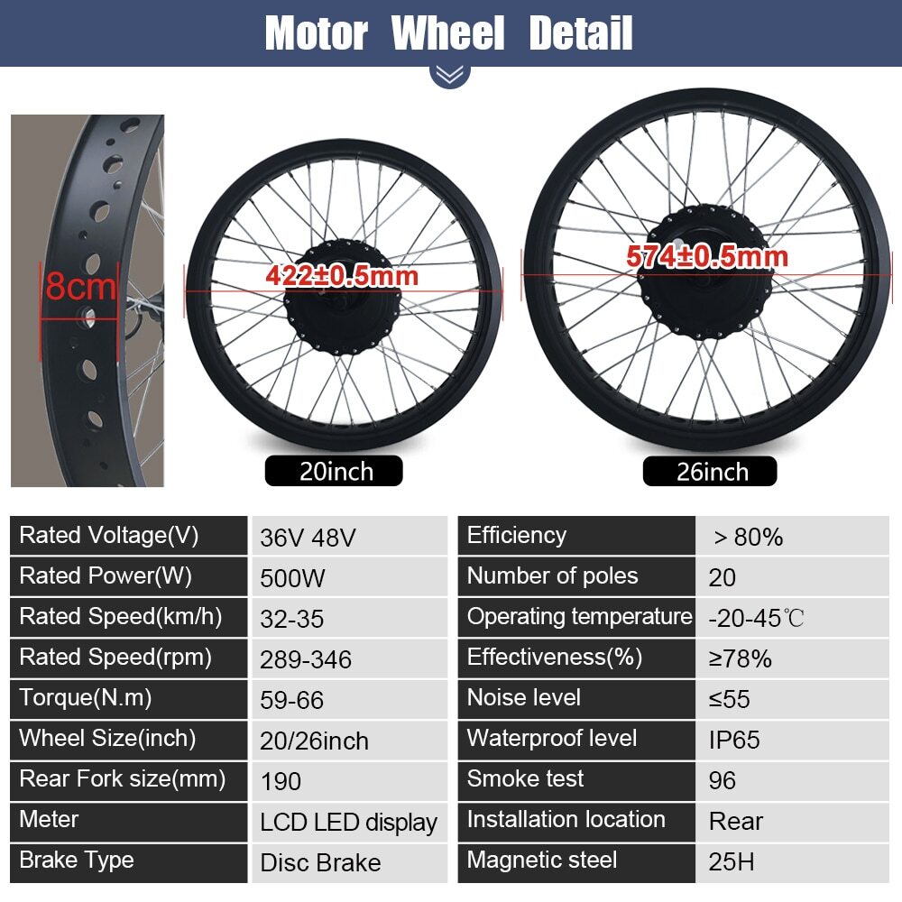 Snow Ebike Conversion Kit 36V 48V 500W Brushless Rear Cassette Hub Motor Wheel