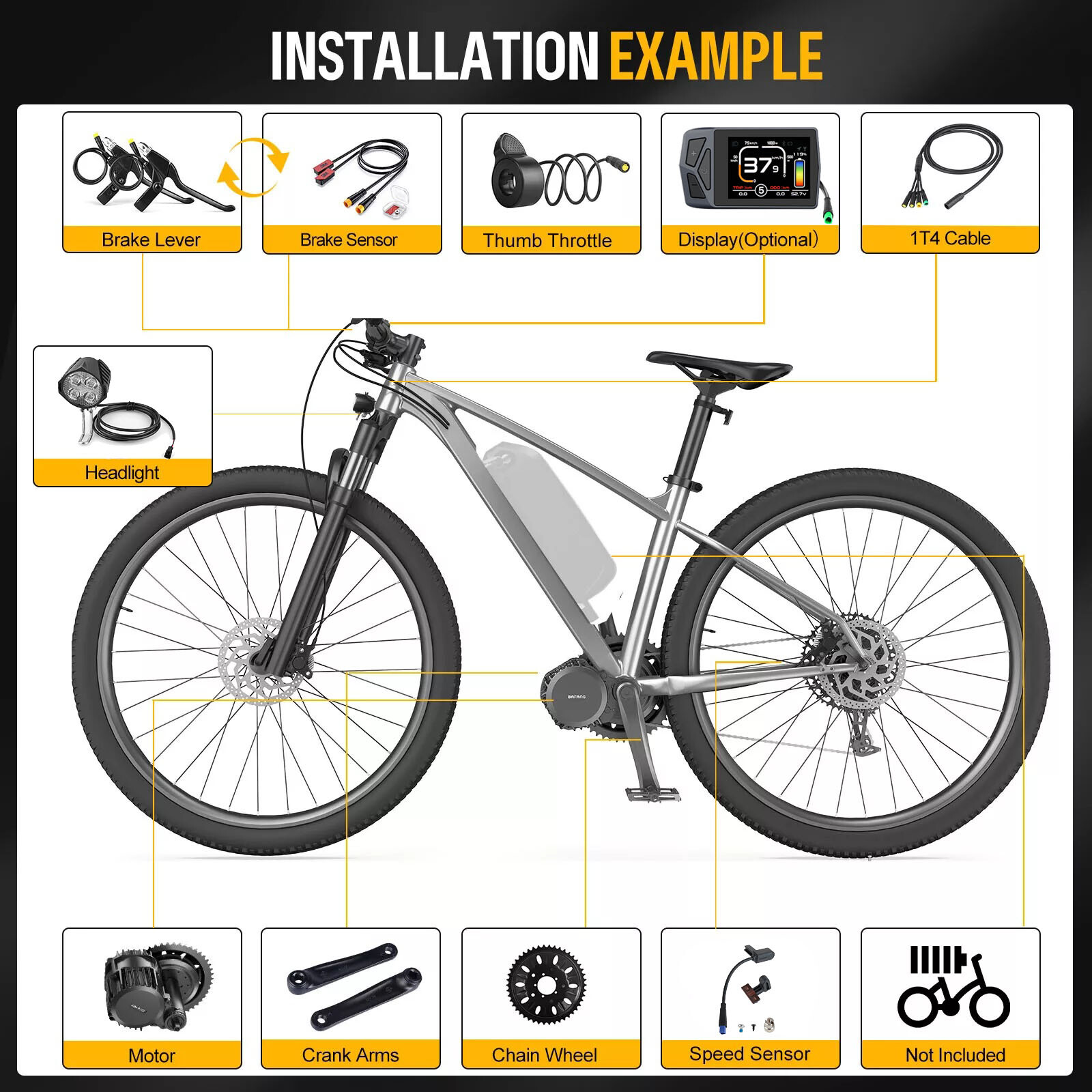 BAFANG BBS02B 48V 750W Mid Drive Motor Conversion Kit 500C Display 36T Chainring