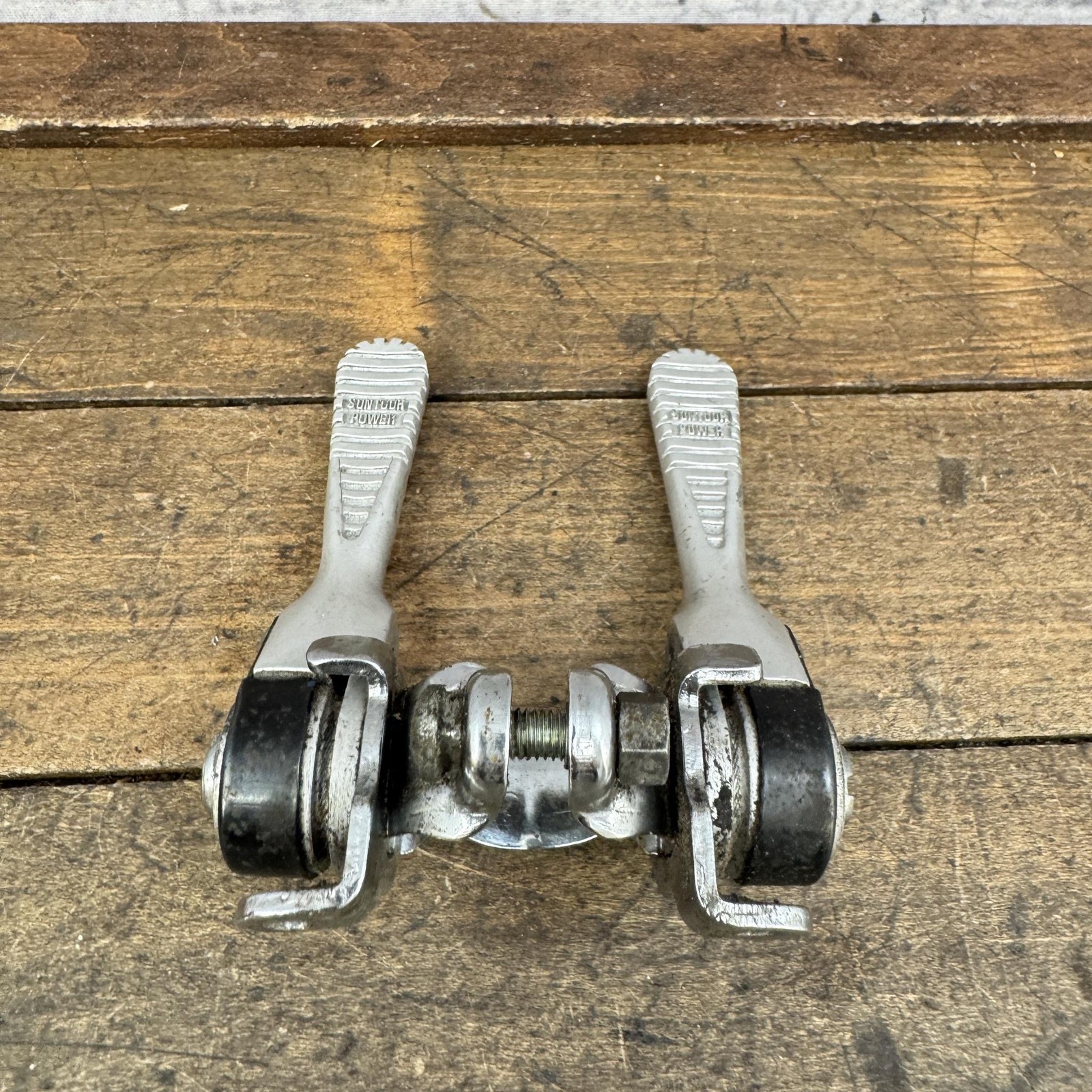 Vintage Suntour Power Shifter Set Down Tube Clamp Ratchet Road FRiction Bike