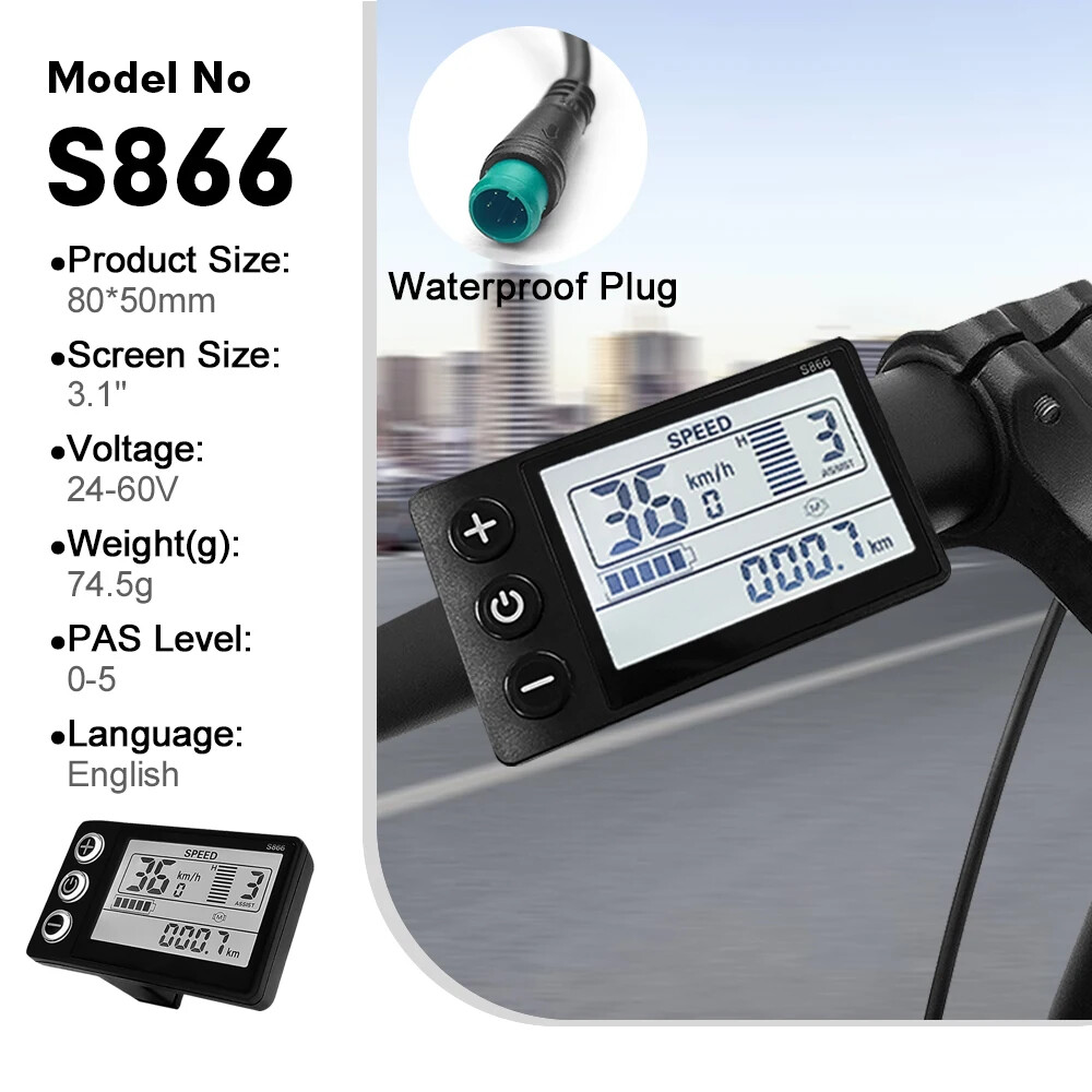 E-bike Display 24V/36V/48V/60V/72V Waterproof/SM Plug for E-bike Conversion Kit
