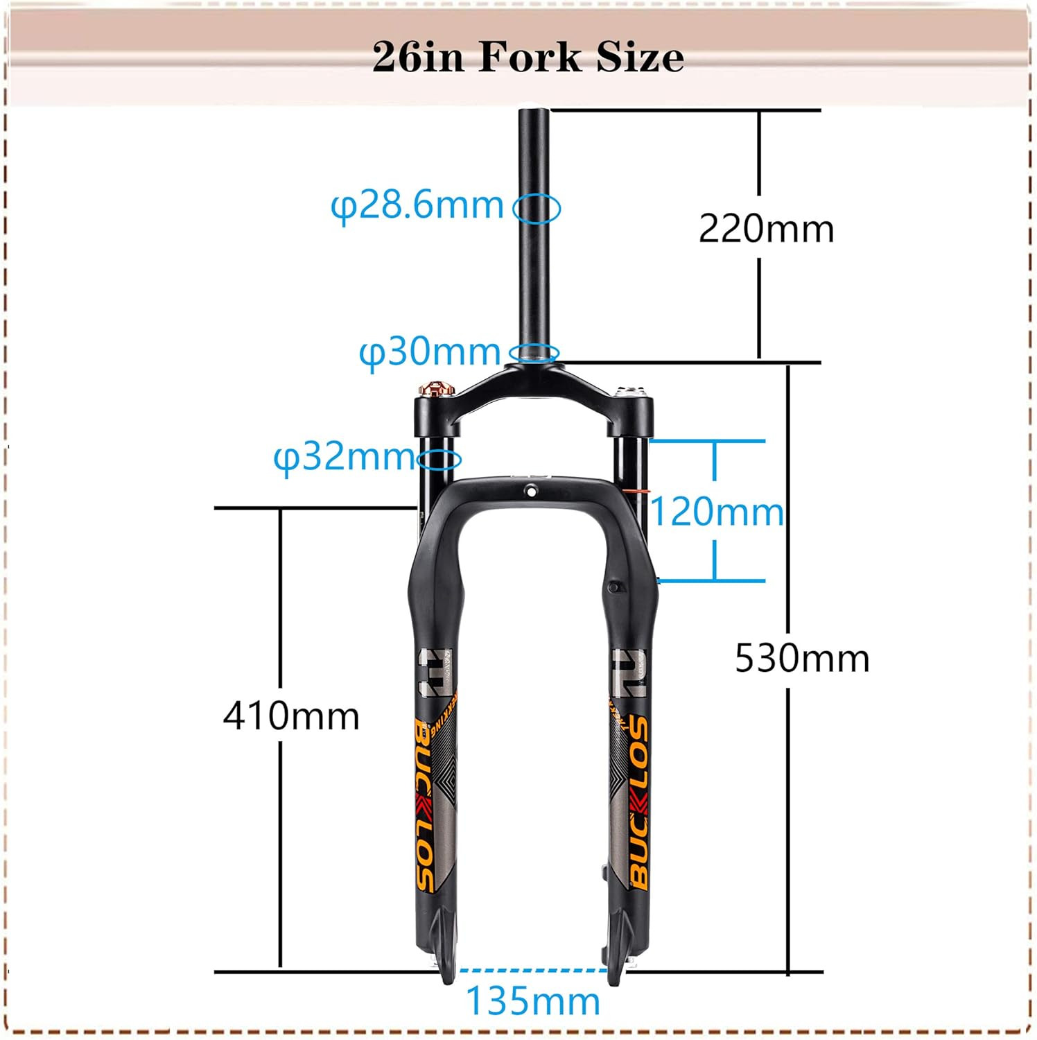 26 x 4.0 inch Fat Bike Tire Air Suspension Fork 120mm Travel, Spacing H