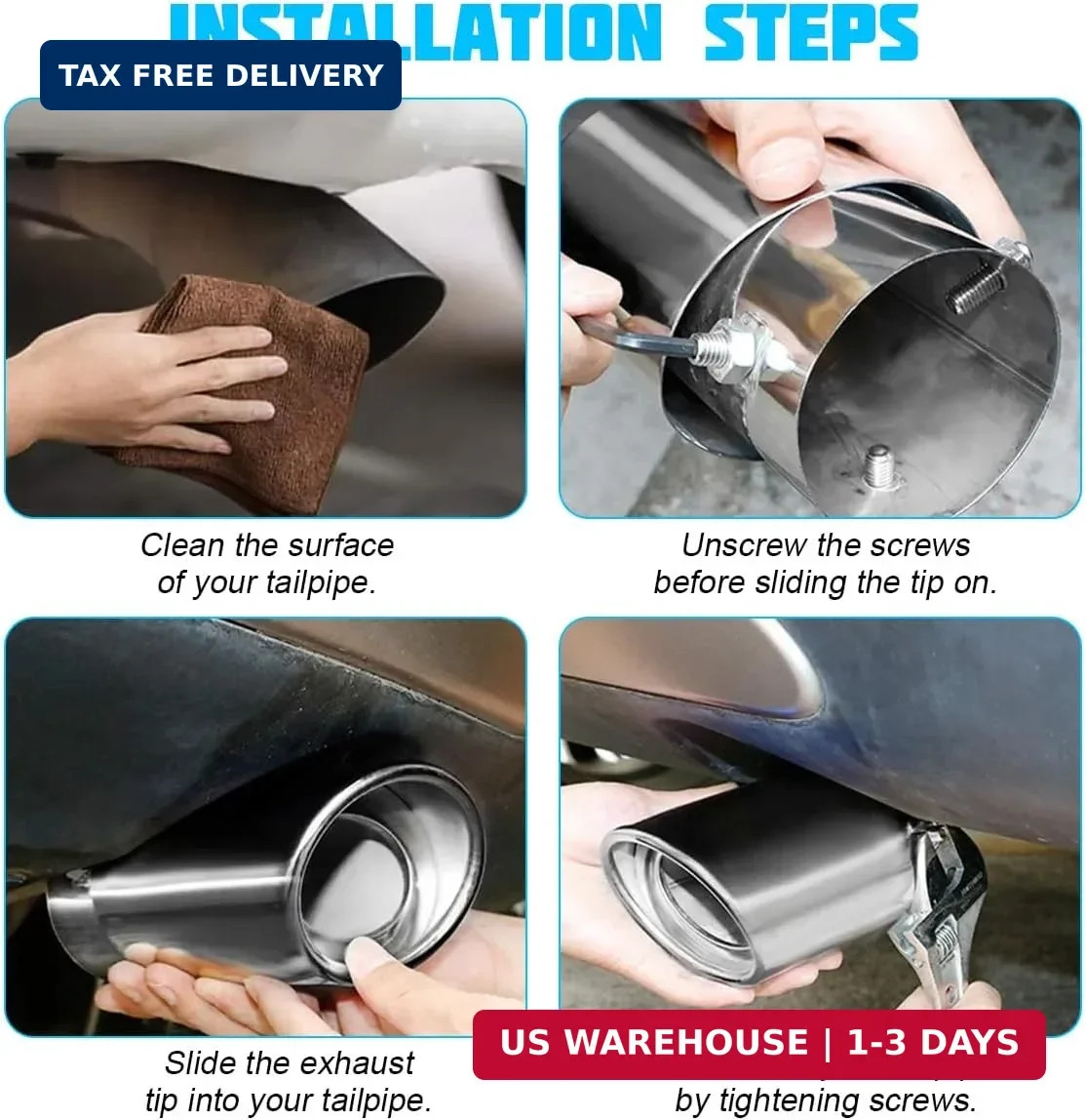 Stainless Steel Car Exhaust Tip, 2.5″ Inlet 3″ Adjustable Chrome-Plated Vehicle