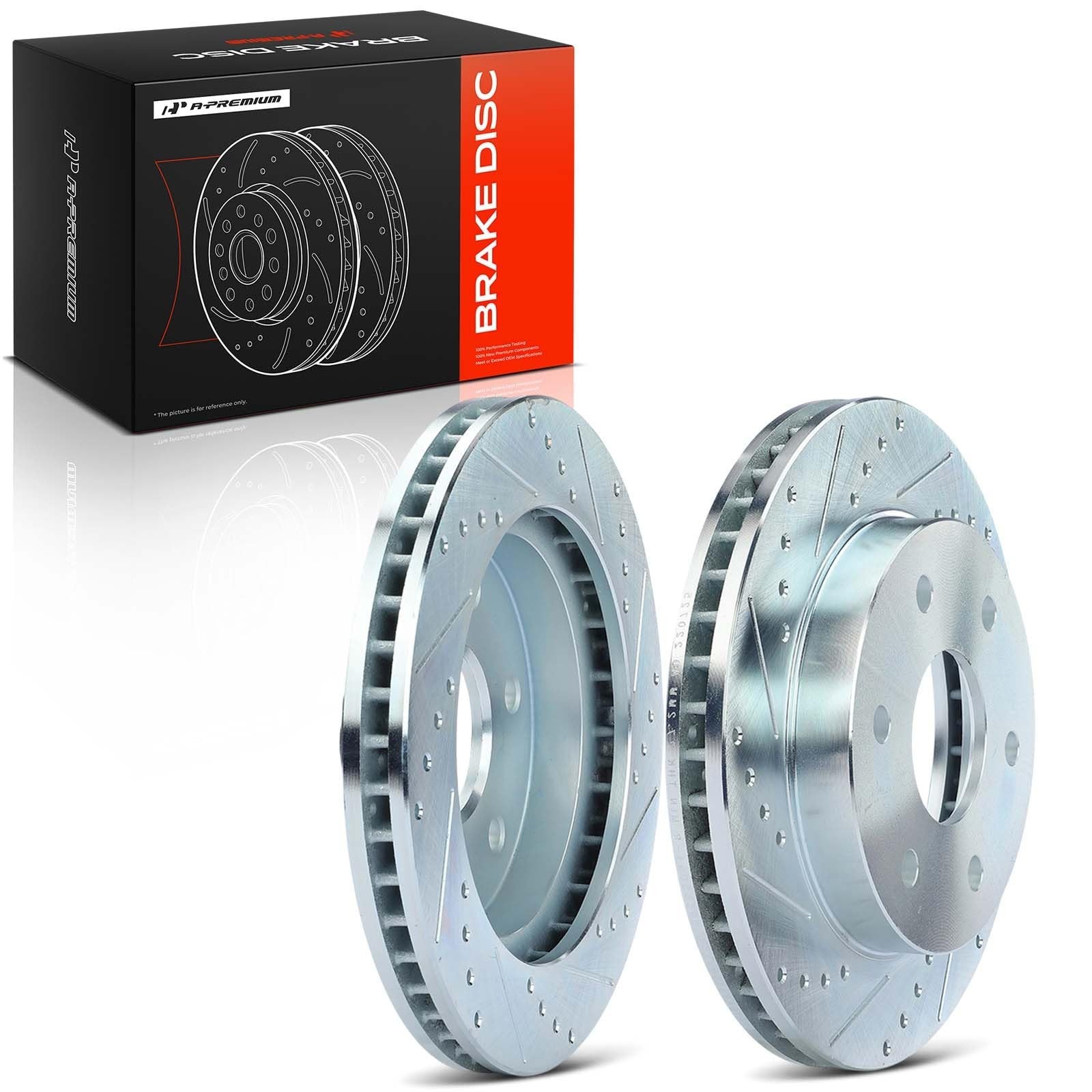 A-Premium 12.01 inch (305mm) Front Drilled and Slotted Disc Brake Rotors Comp…