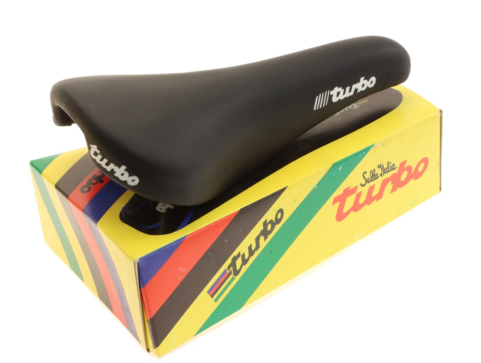 Selle Italia Turbo Leather Saddle Black Original 90s Steel Rails NEW in Box NOS
