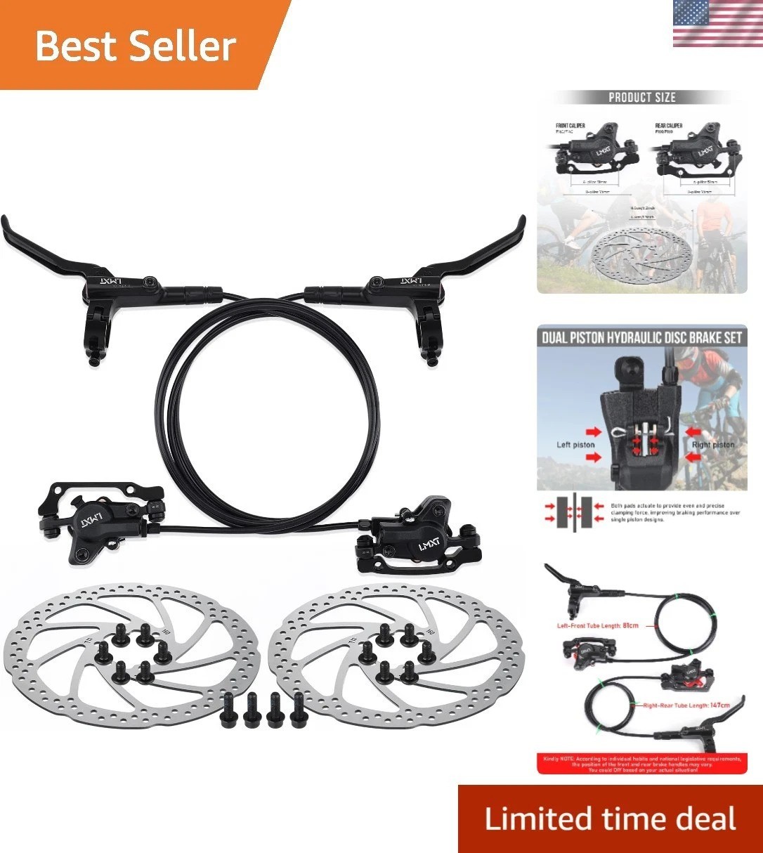 High-Performance MTB Hydraulic Disc Brake Kit with 160mm Rotors – Left Front …