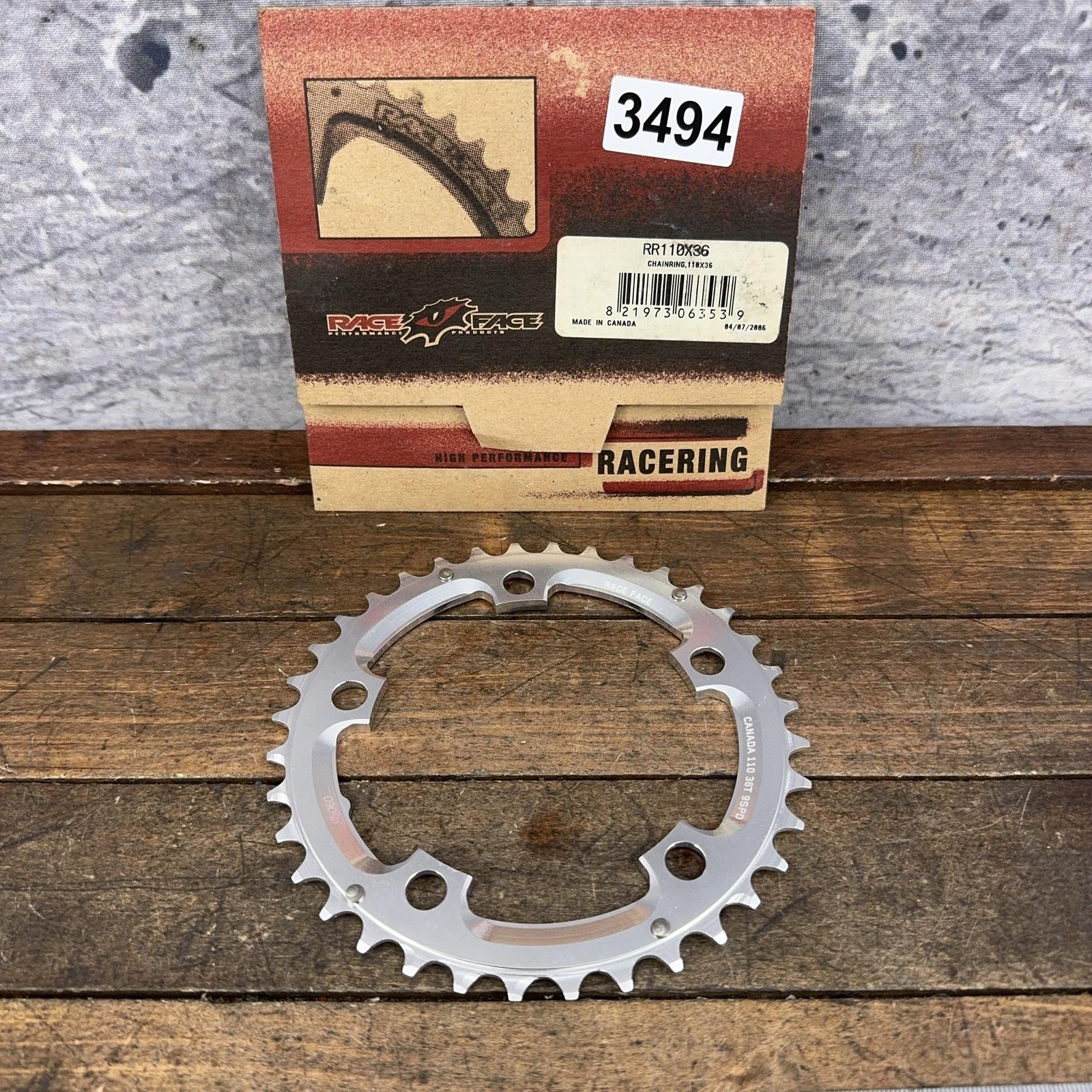 Vintage Race Face 36t Chainring 110 BCD 5 Arm 9spd NOS Silver Canada RR110X36