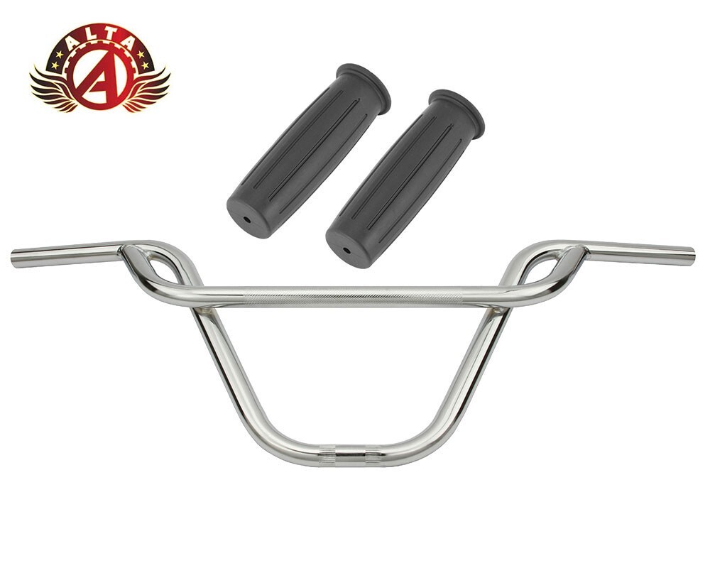 ALTA BMX Old School PRETZEL Chrome Handlebar W/ BROWN OR BLACK GRIPS.