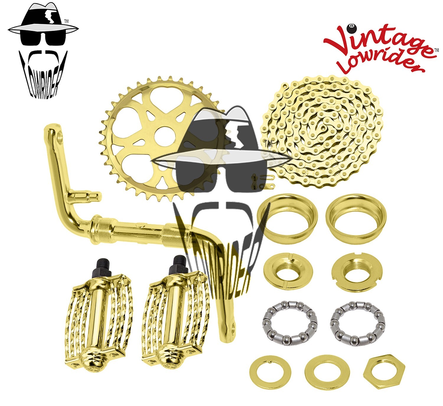 VINTAGE LOWRIDER – Regular CRANK PKG – Heart Round Square Twisted Pedal Gold