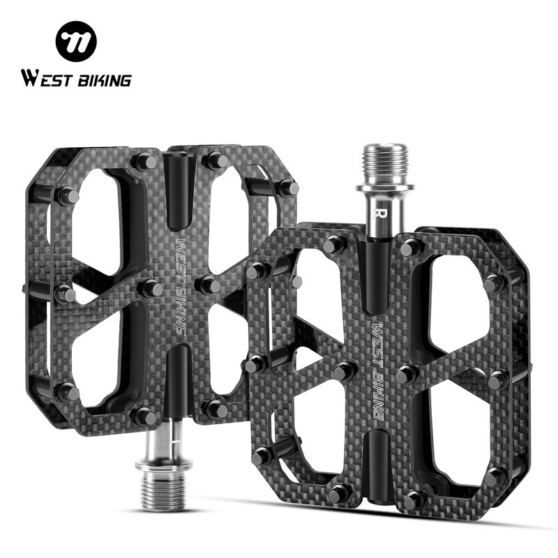 WEST BIKING Carbon Fiber Road Bike Pedals 3 Bearing Titanium Axis Bicycle Pedals