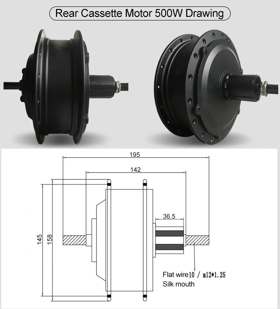 36V/48V 250W 350W 500W E-bike Front Drive Rear Rotate Cassette Hub Motor Wheel