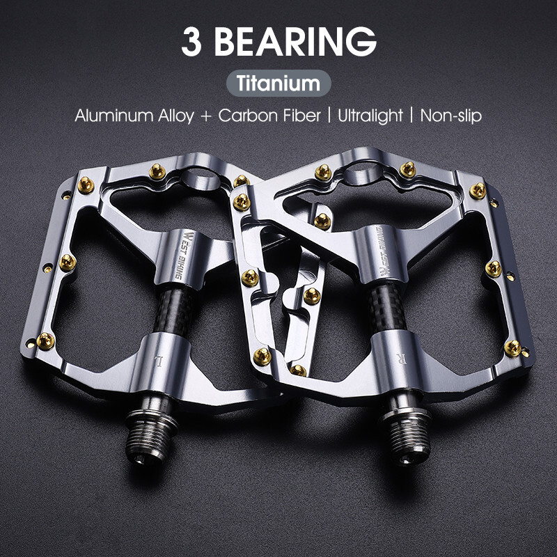 WEST BIKING Carbon Fiber Axle 3 Bearings MTB Road Bike Bicycle Pedals Titanium