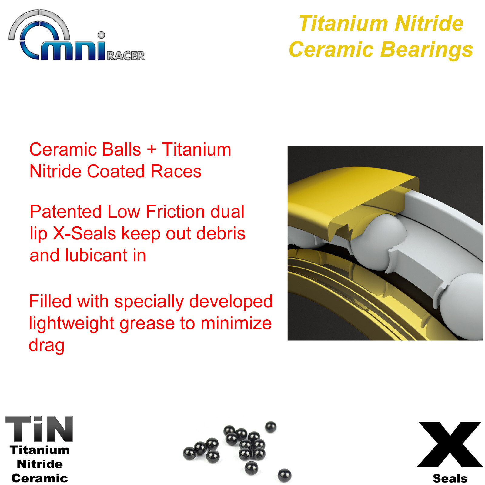 OMNI Racer Worlds Lightest TiN Titanium Ceramic Bearing: 6902, 61902 15x28x7mm