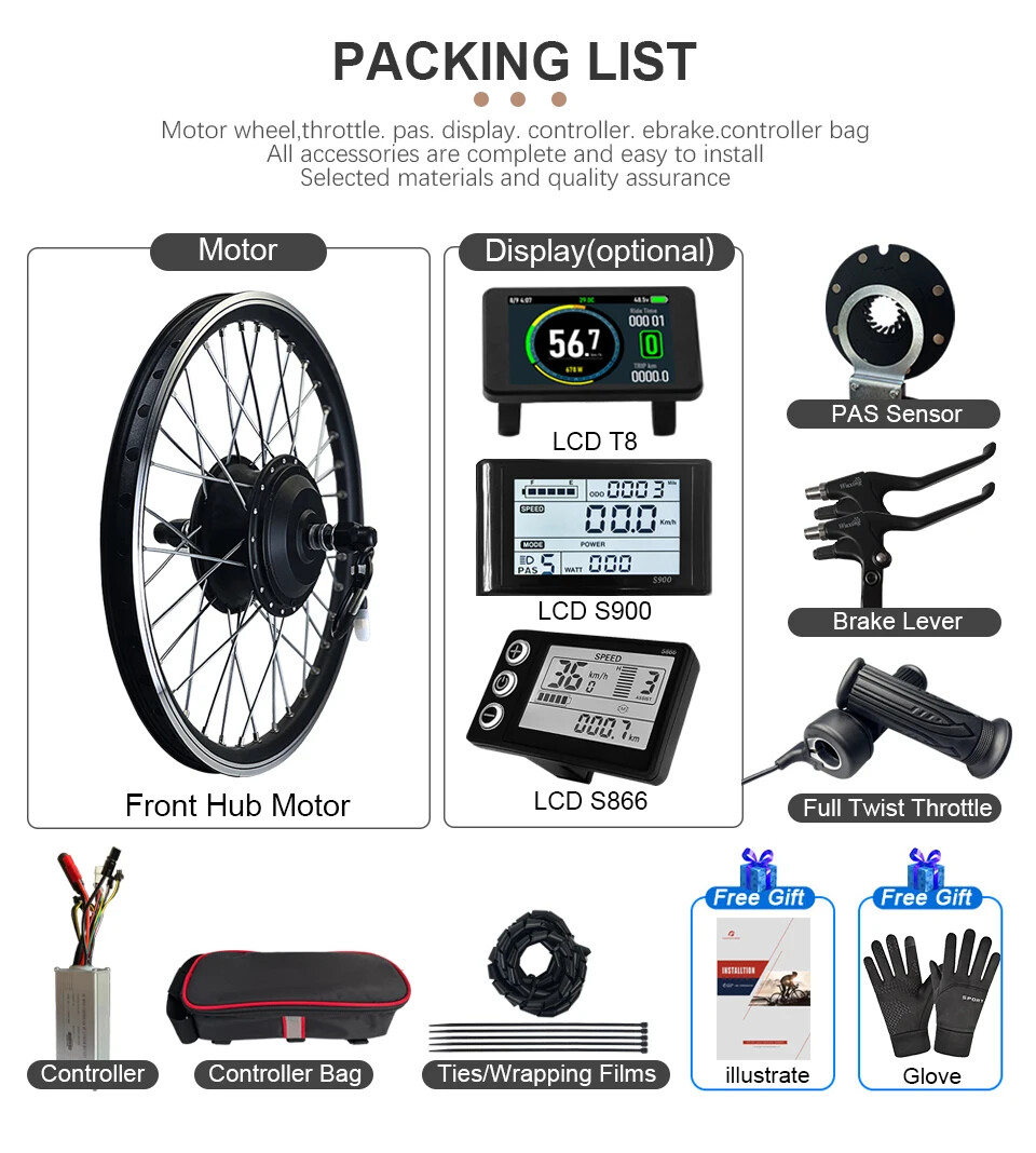 Electric Bicycle Conversion Kit 36V 48V 250W 350W 500W Front Hub Motor Wheel