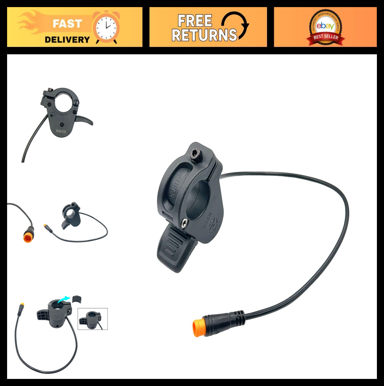 Waterproof Electric Thumb Throttle 3-Pin M8 for 12V-72V Ebikes & Scooters, 22mm