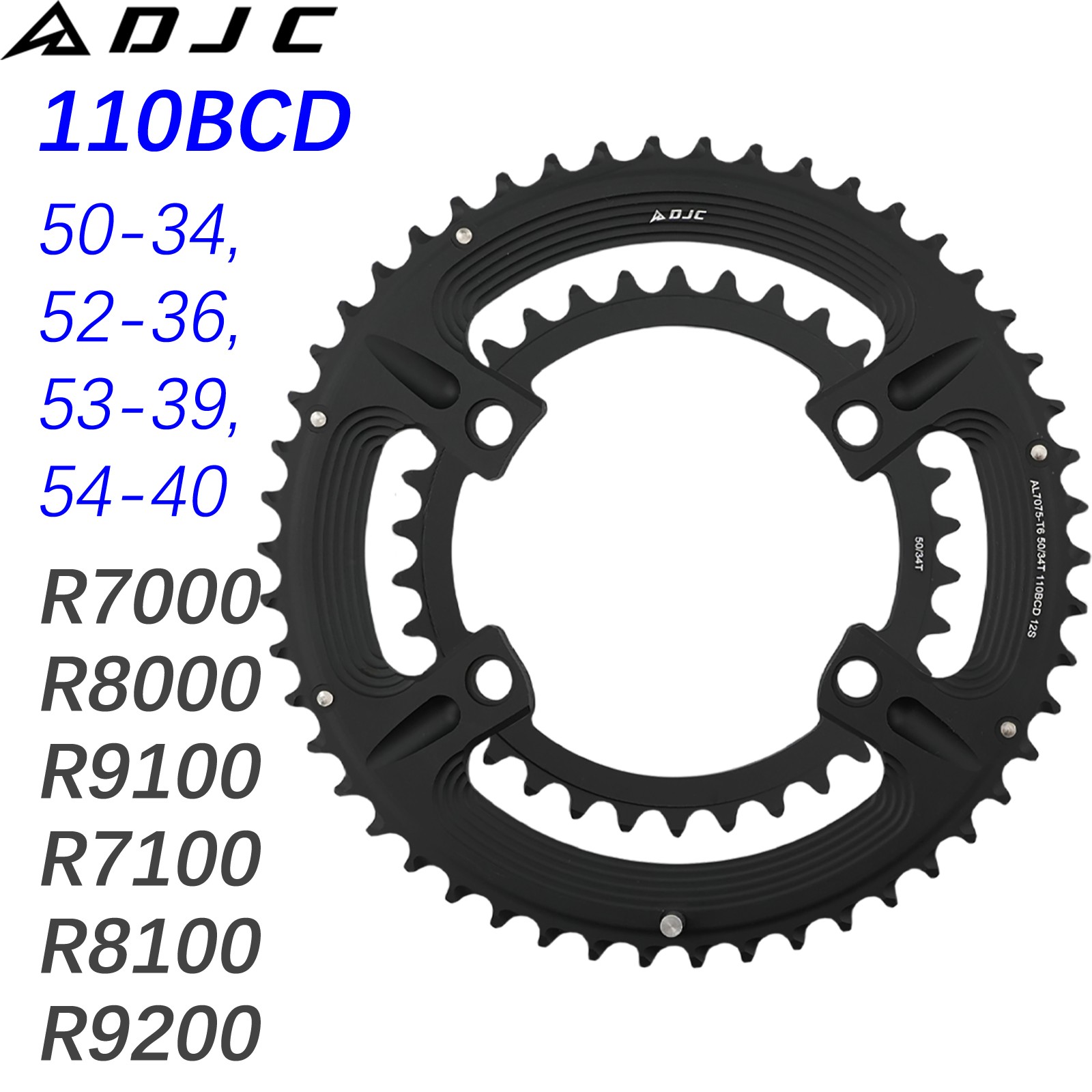 DJC Road Bike Chainring 110bcd 4 Bolts Mounting Oval Round 2x Double for Shimano