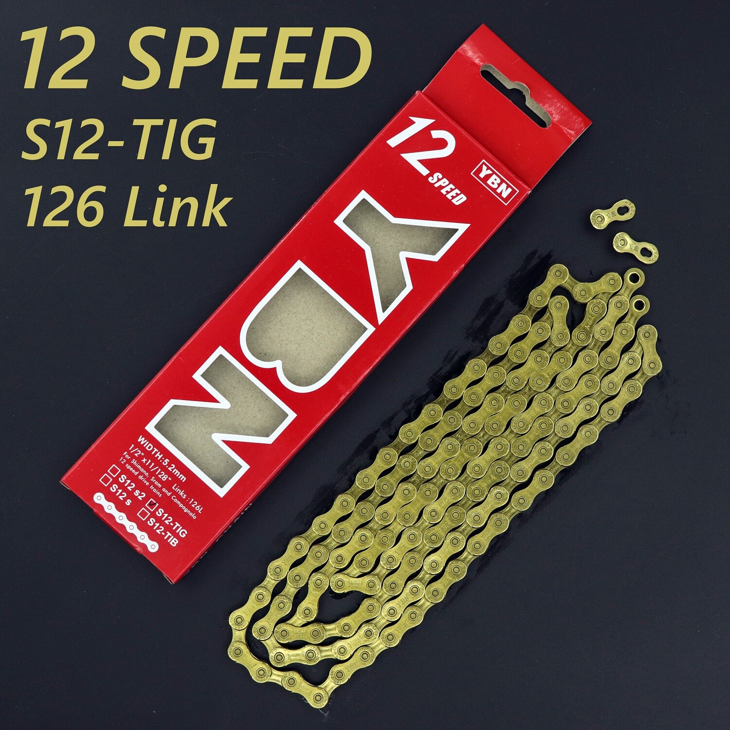 YBN 12 Speed MTB Mountain Road Bike Chain 126L Bicycle Chain Silver/GOLD