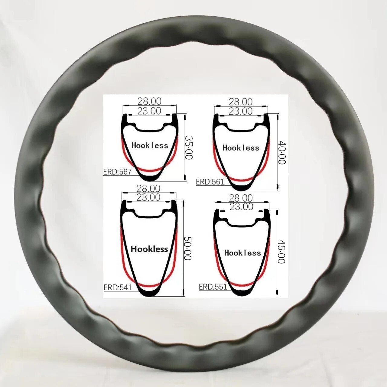 Super Light 700C Gravel Road Bike Carbon Wavy Rims Disc Brake 24 Hole Tubeless