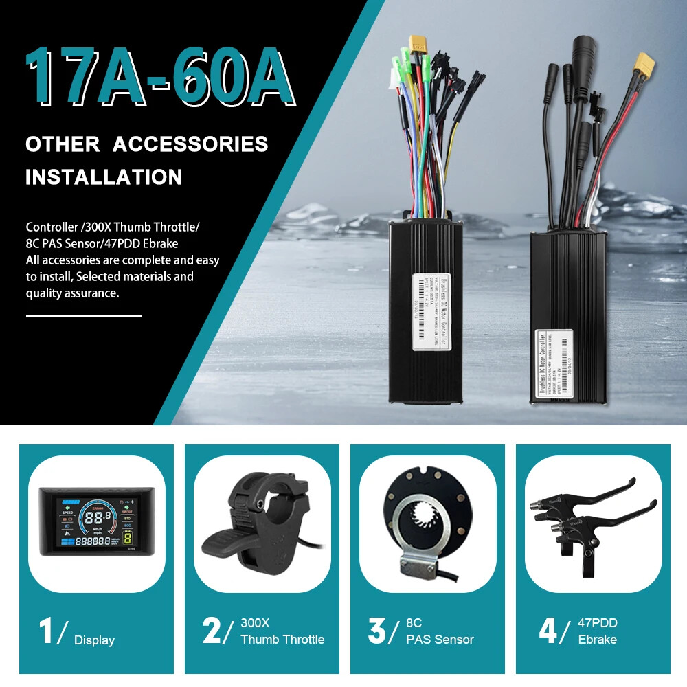 E-Bike Three-Mode Sine Wave Controller SM/WP Plug 36V 48V 17A 26A 30A 40A 60A