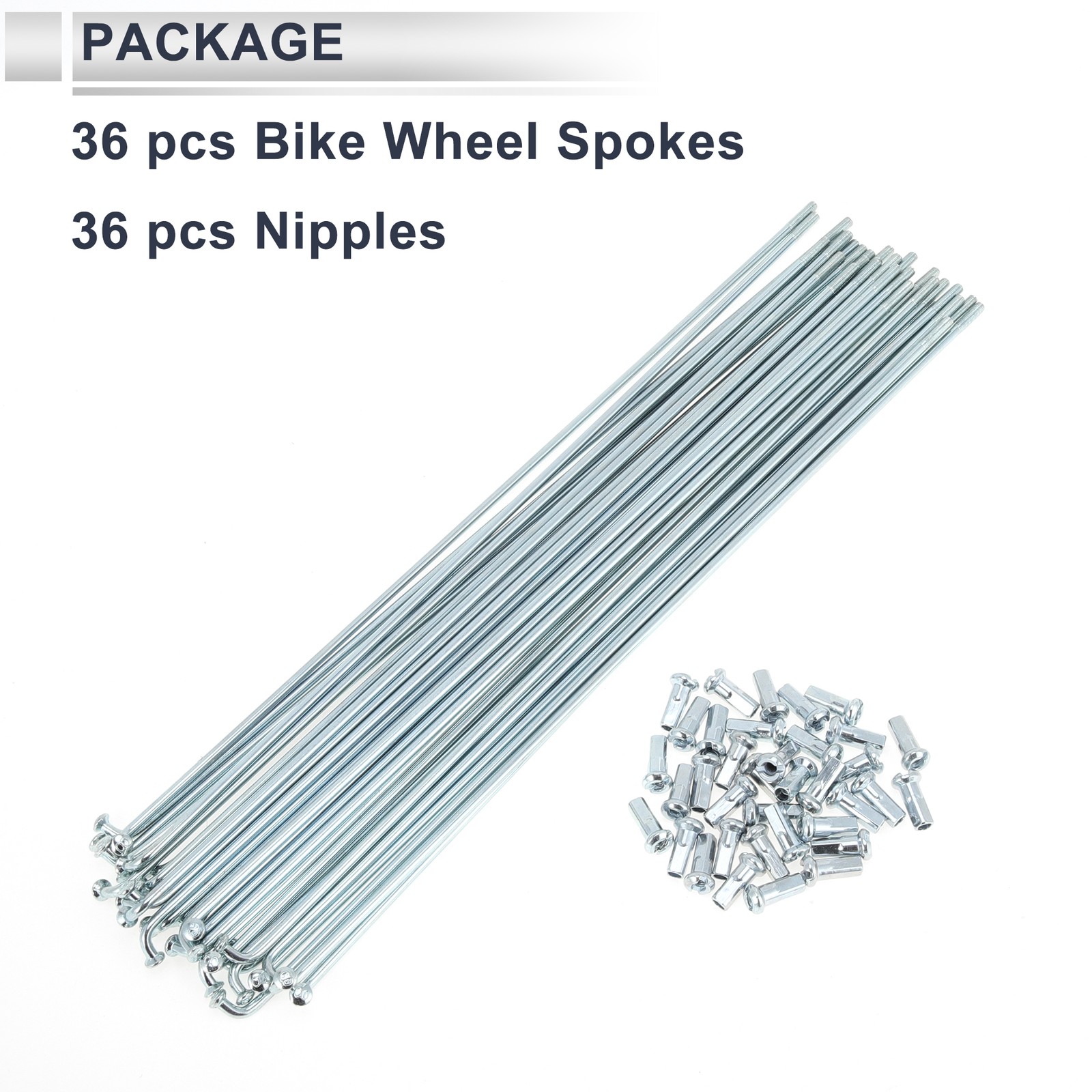 1 Set 12G 249mm Length Bicycle Spokes Nipple Carbon Steel Galvanized Silver Tone