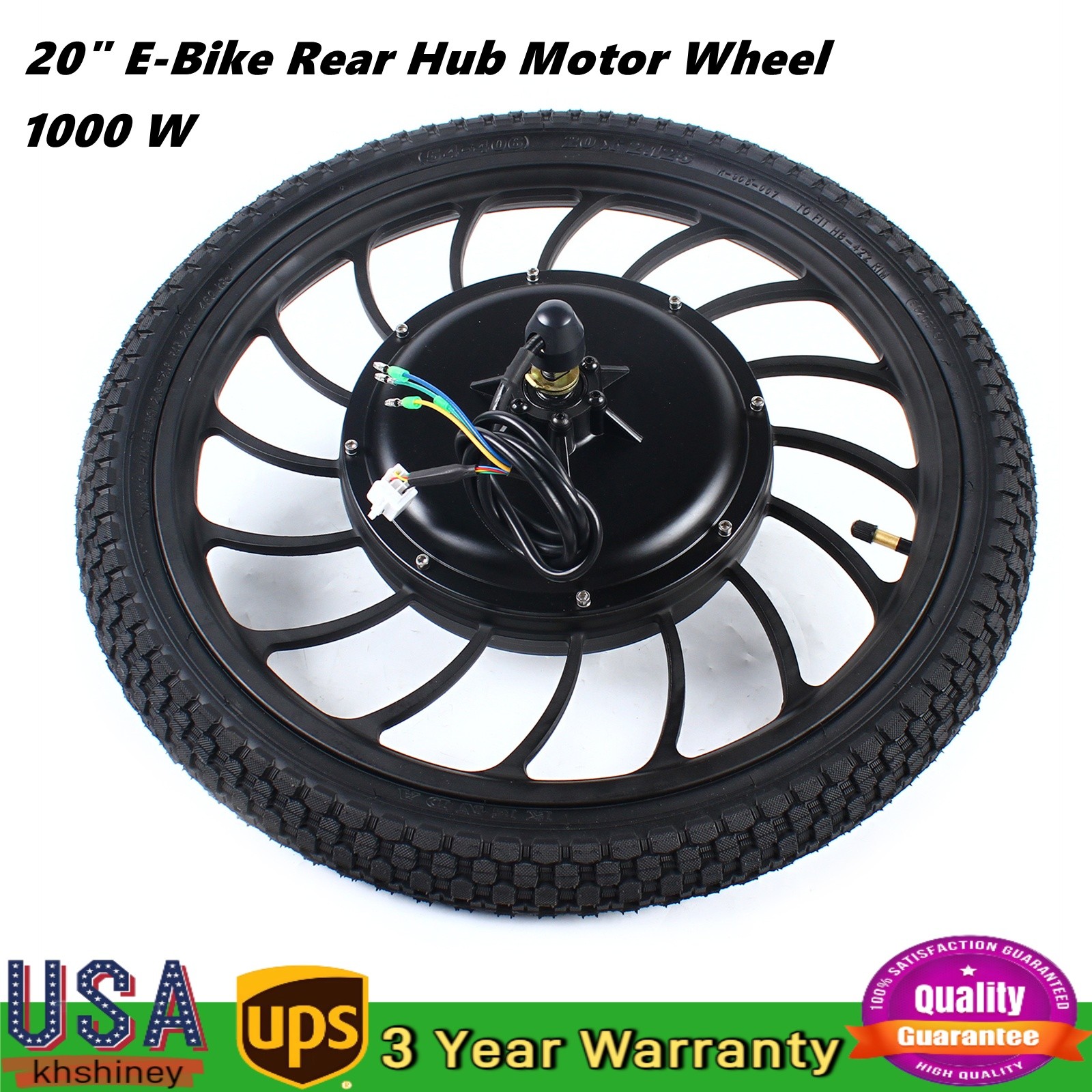 1000W 48V 20″ Rear Wheel Brushless Gearless Hub Motor For Ebike 0-40km/h