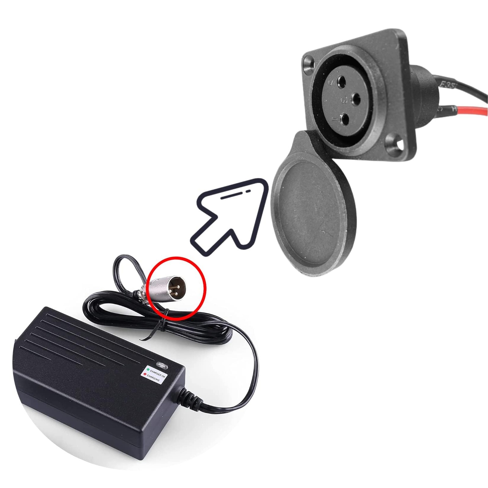 GYL XLR Charging Port Cable Replacement for E-Bike, Charger – 3 Wire