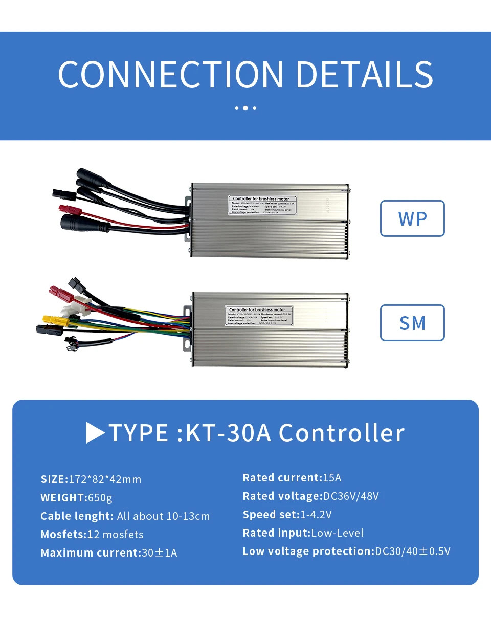 Electric Bicycle Controller 36V 48V 250W-1000W Sinewave SM/Waterproof Plug