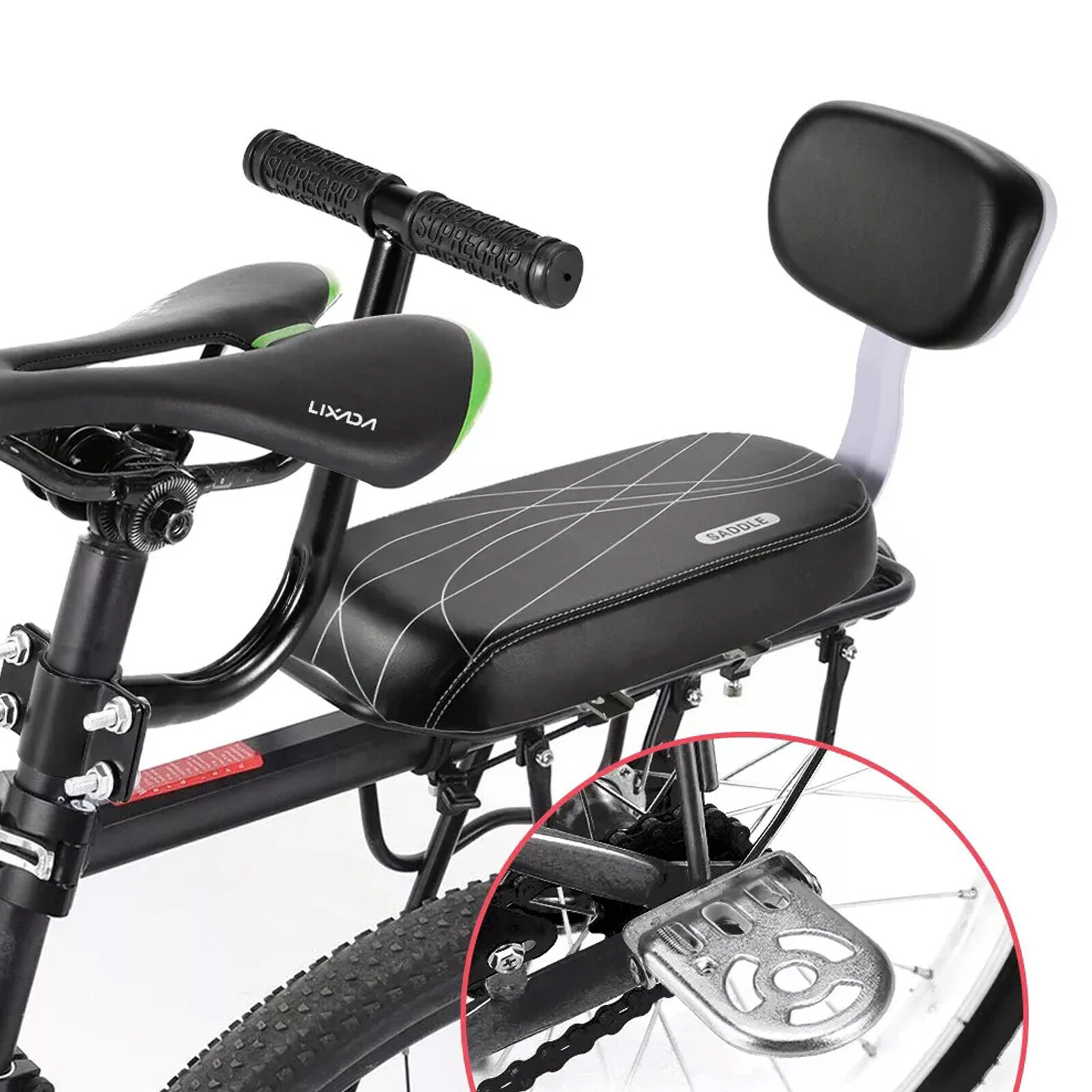 MTB Rear Rack Saddle Bike Child Seat Bike Saddle with Back Rest Back Seat