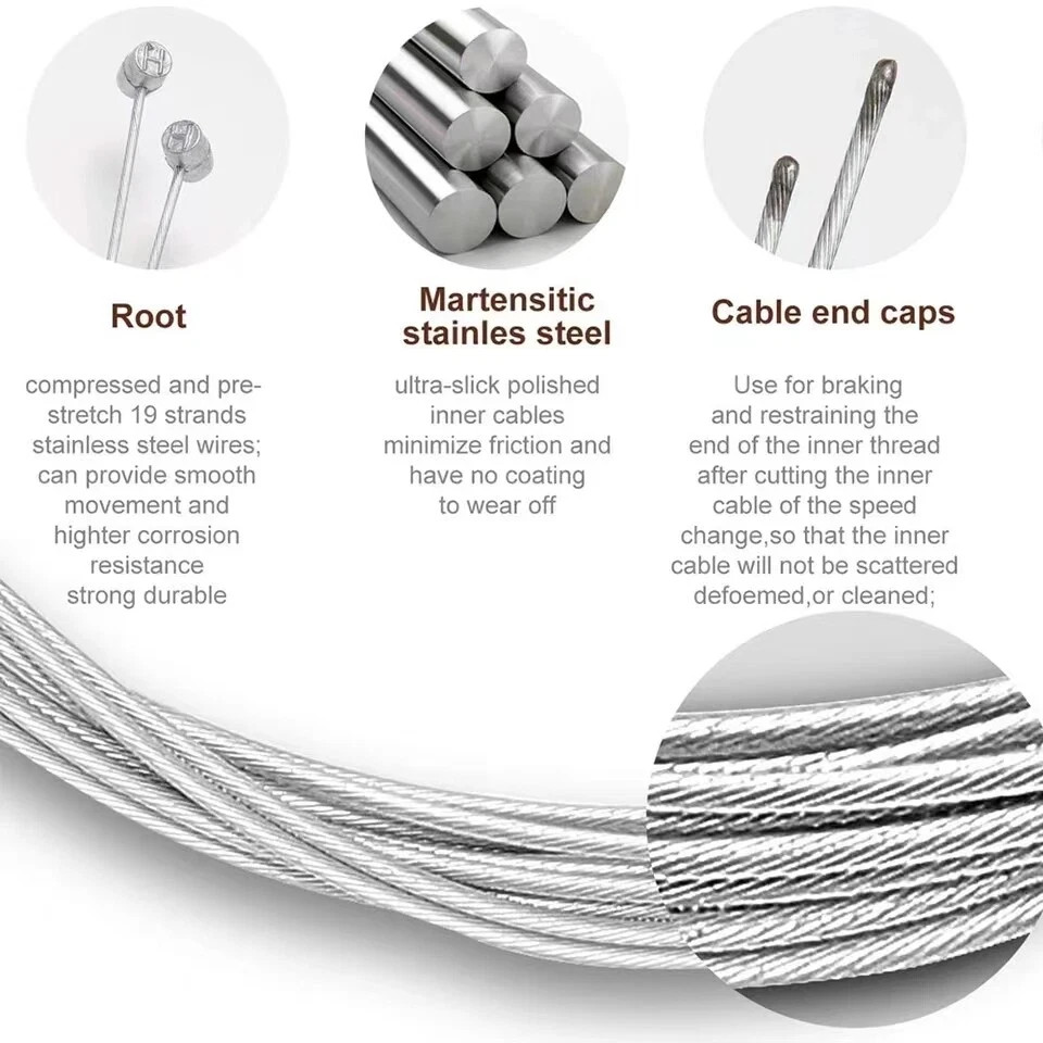 5/10Pcs Bicycle Bike Brake Shift Cables Stainless Steel Front Rear Inner Wire 2M