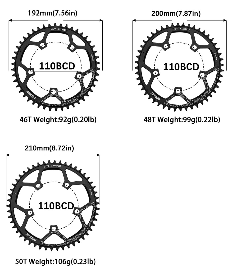 36-52T Bicycle Chainring 110 BCD Single Round Wide Narrow Teeth Chain Ring 5 Arm