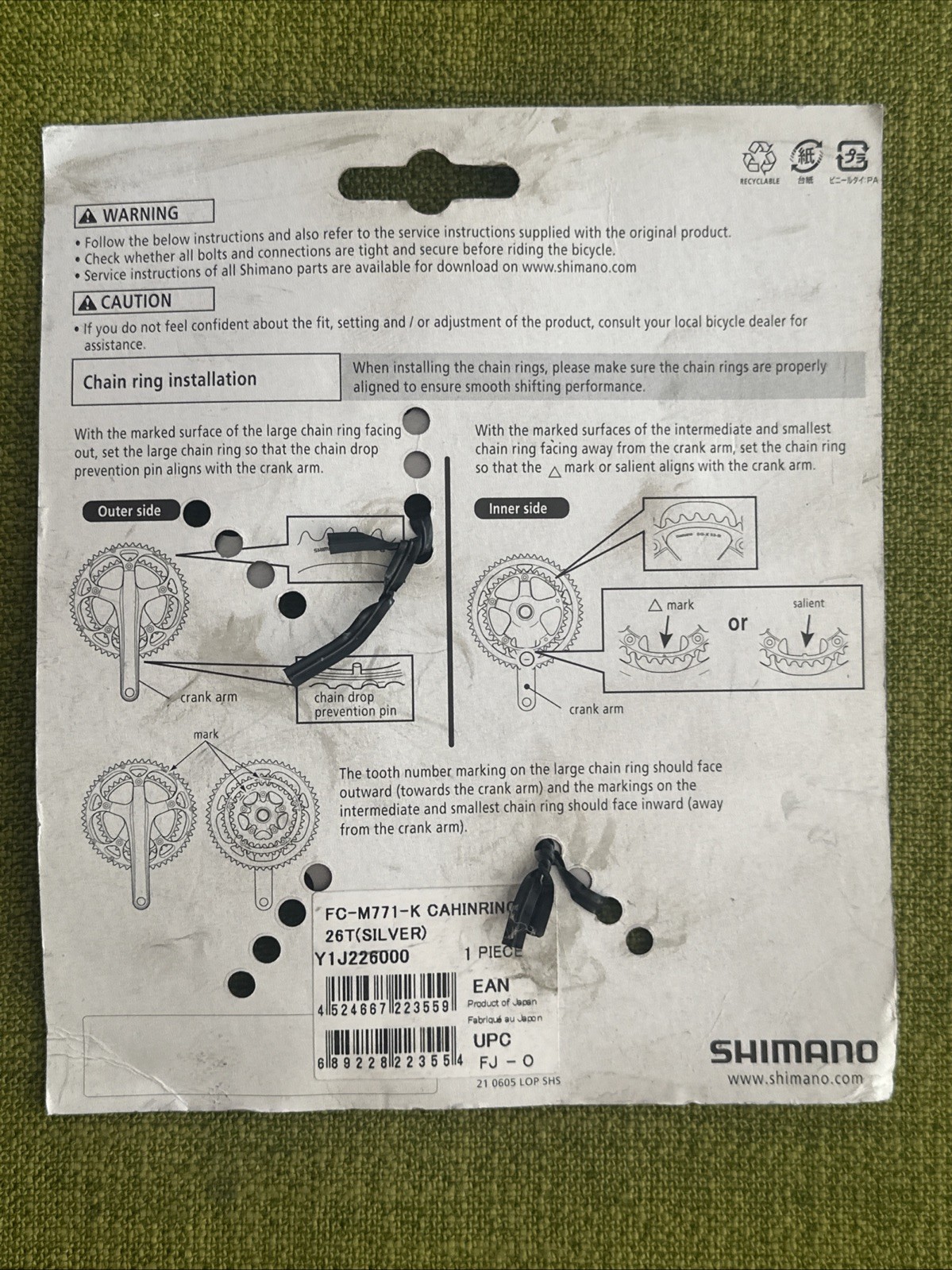 26T NOS SHIMANO DEORE XT FC-M771 64mm BCD Chainring for TRIPLE