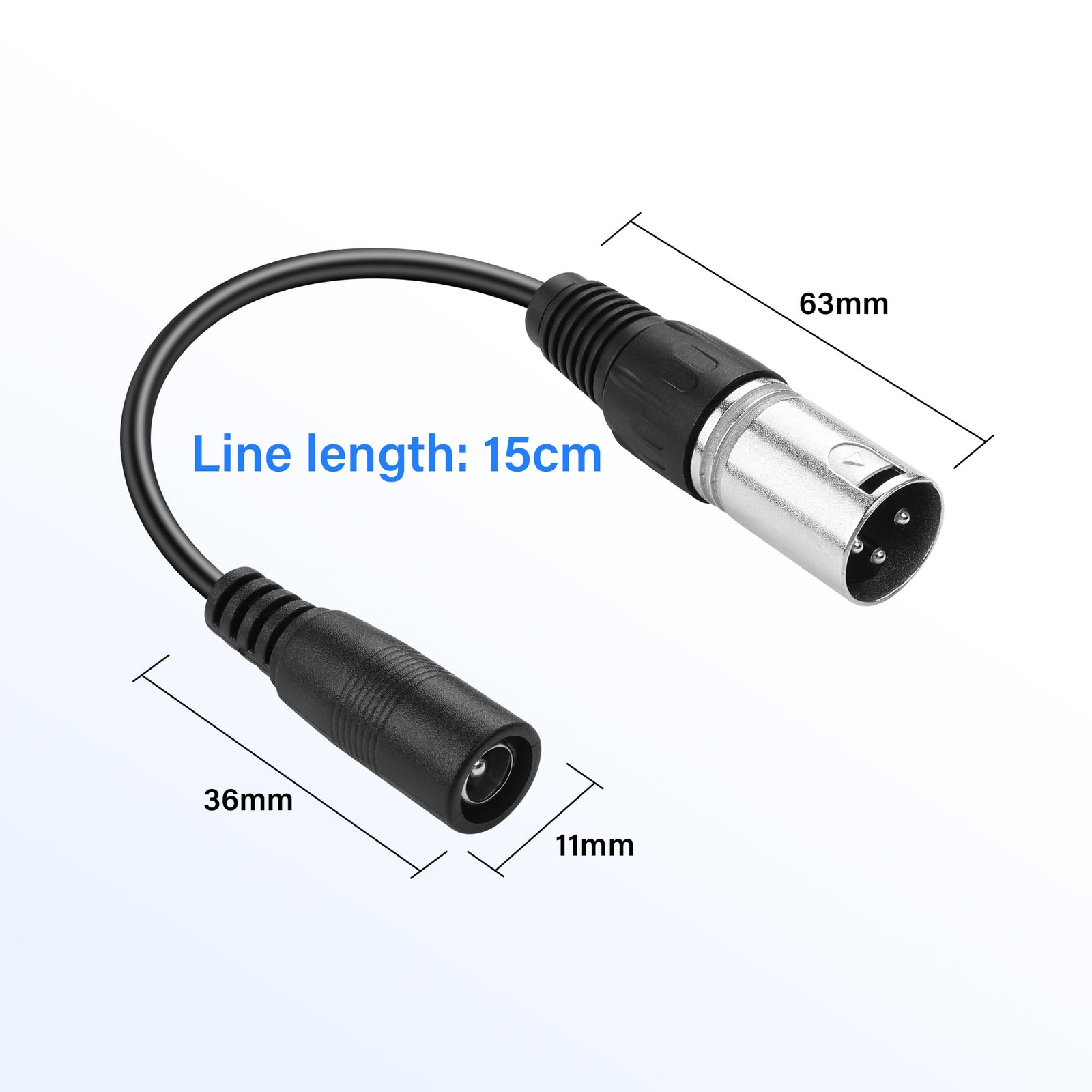 2 Pack 2A DC Power Cable 5.5×2.1mm Female to 3 Pin XLR Male Adapter 15cm