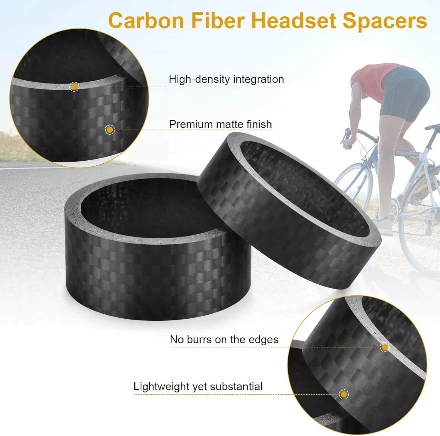 11PCS Bike Carbon Fiber Headset Spacers, Matte Finish, Fits 1-1/8 Inch Stem for