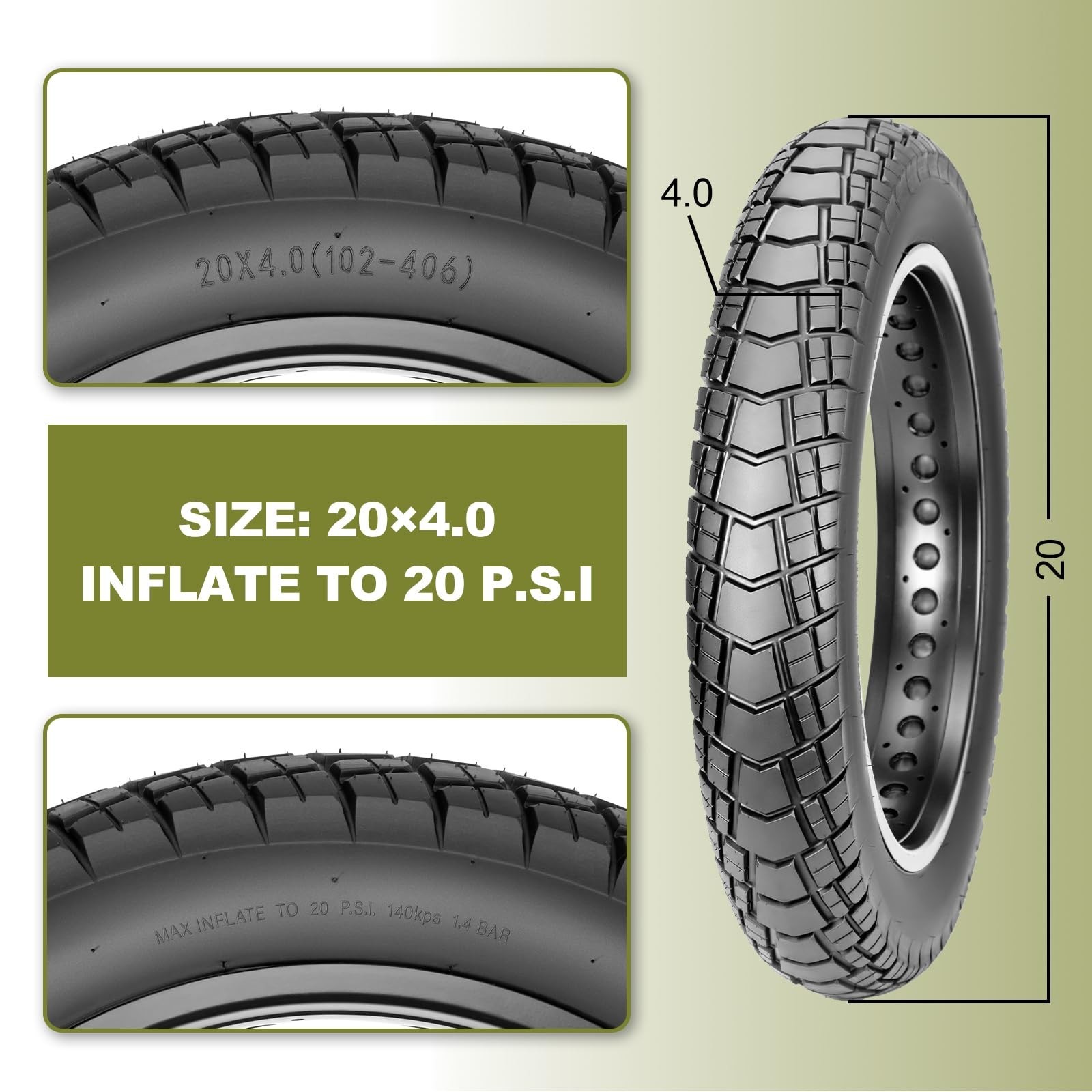 WHEELO Fat E-Bike Tire: 20×4.0 inch Fat MTB Tire, All-Terrain Folding Replace…