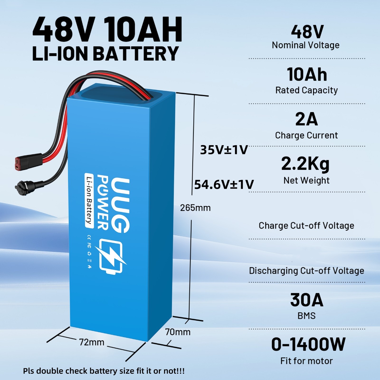 UUG 48V 8Ah/10Ah/14Ah/20Ah Battery For 200W-1400W Ebike Electric Bicycle Bike