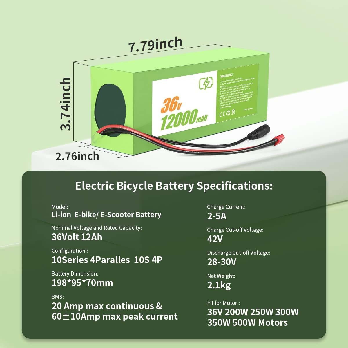 Hailong 36V 12AH Electric Bicycles Li-ion Battery for 200W-750W EBike Scooter